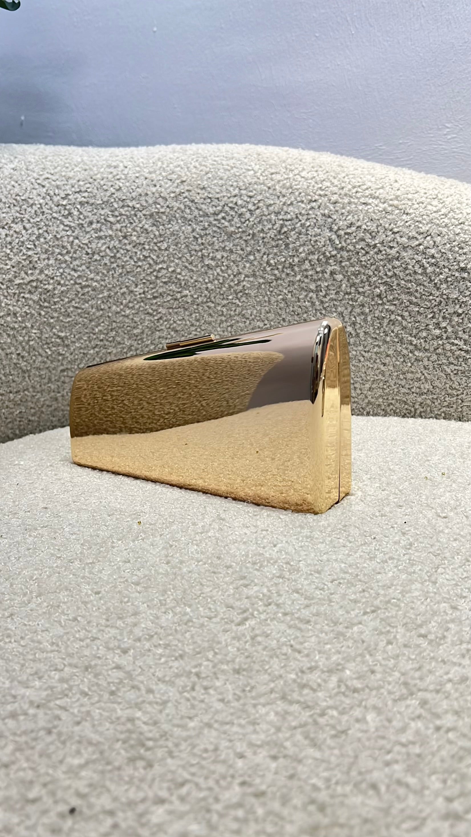 Classic Metallic Magnetic Clasp Slanted Clutch Purse in Gold