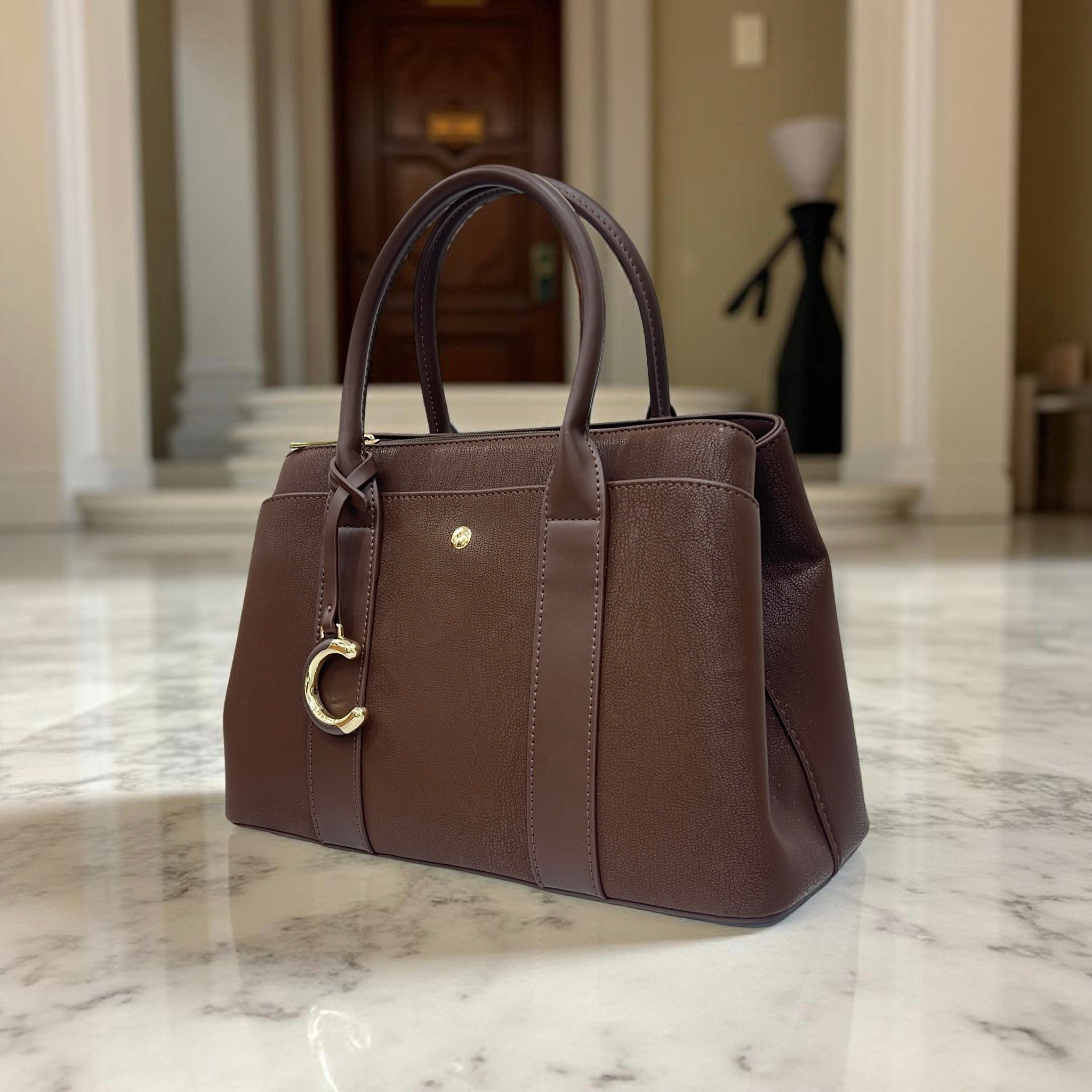 Chrisbella Medium Double Handle Bag in Coffee