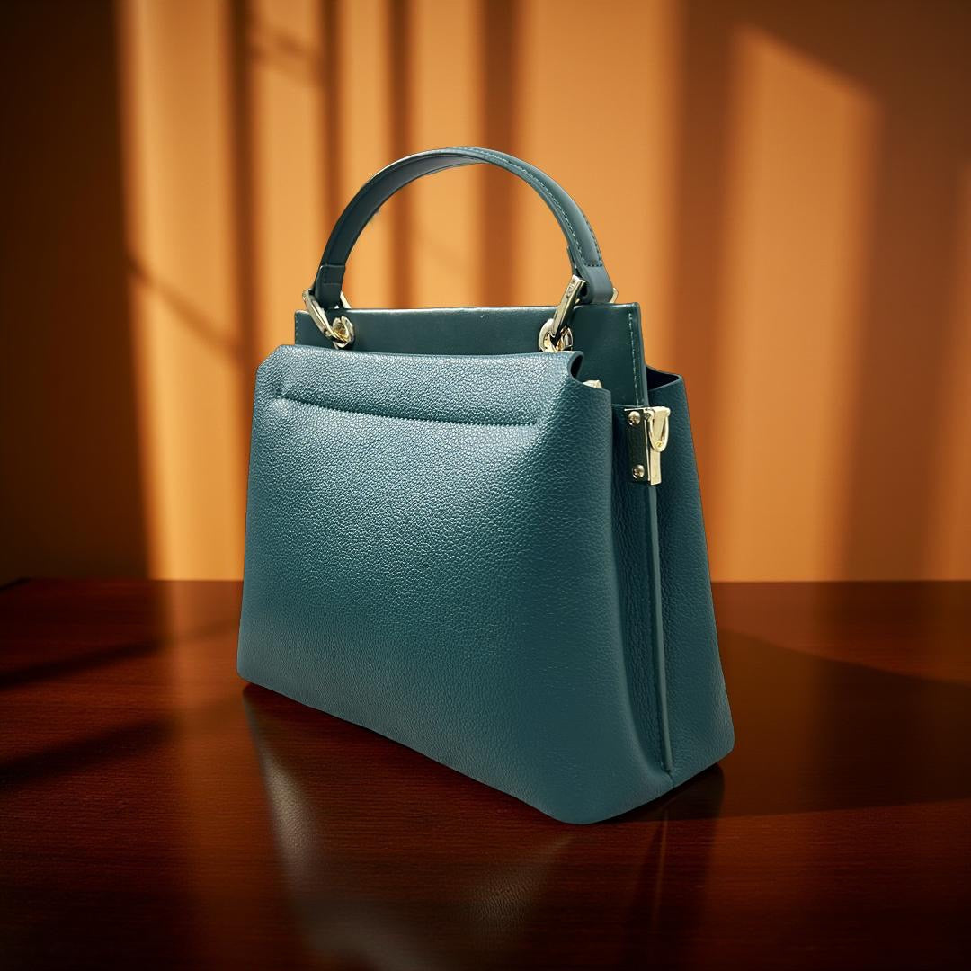 Versse Top Handle Textured Leather Bag in Green