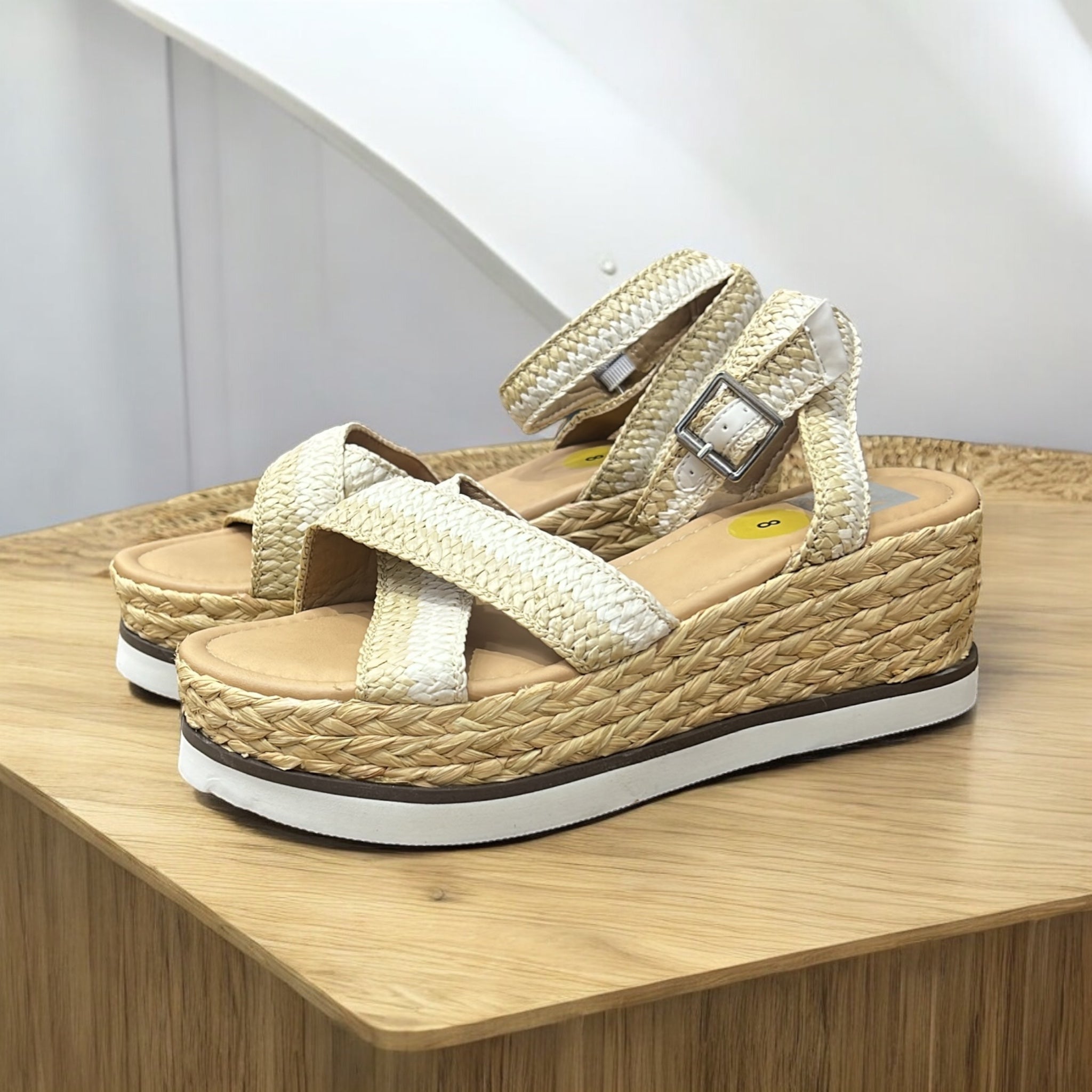 DOLCE VITA CROSS STRAP WEDGE RAFFIA SANDAL IN NATURAL