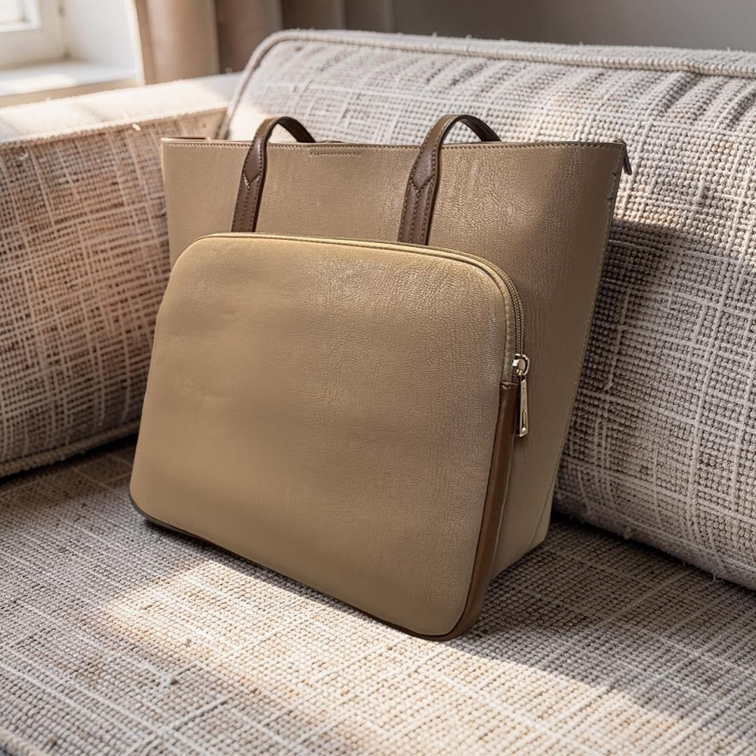 Chrisbella Large Matte Leather Bag in Caramel