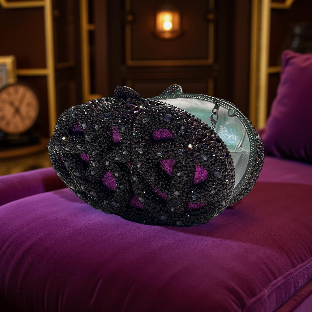 Seoul Spiral Detail Design Clutch Party Purse with Stones in Dark Purple
