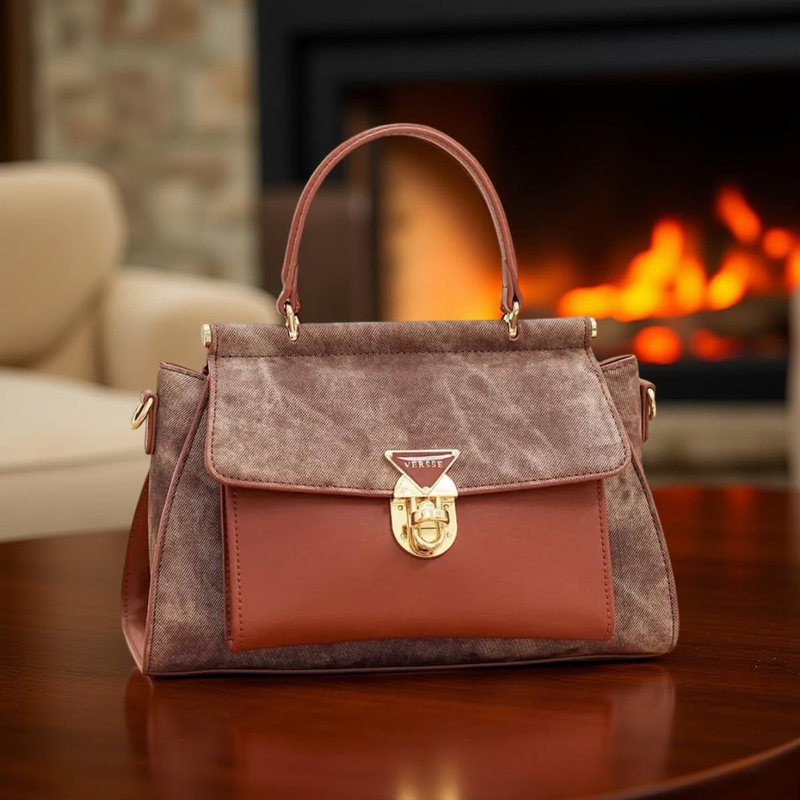 Versse Top Handle Contrast Bag in Brown
