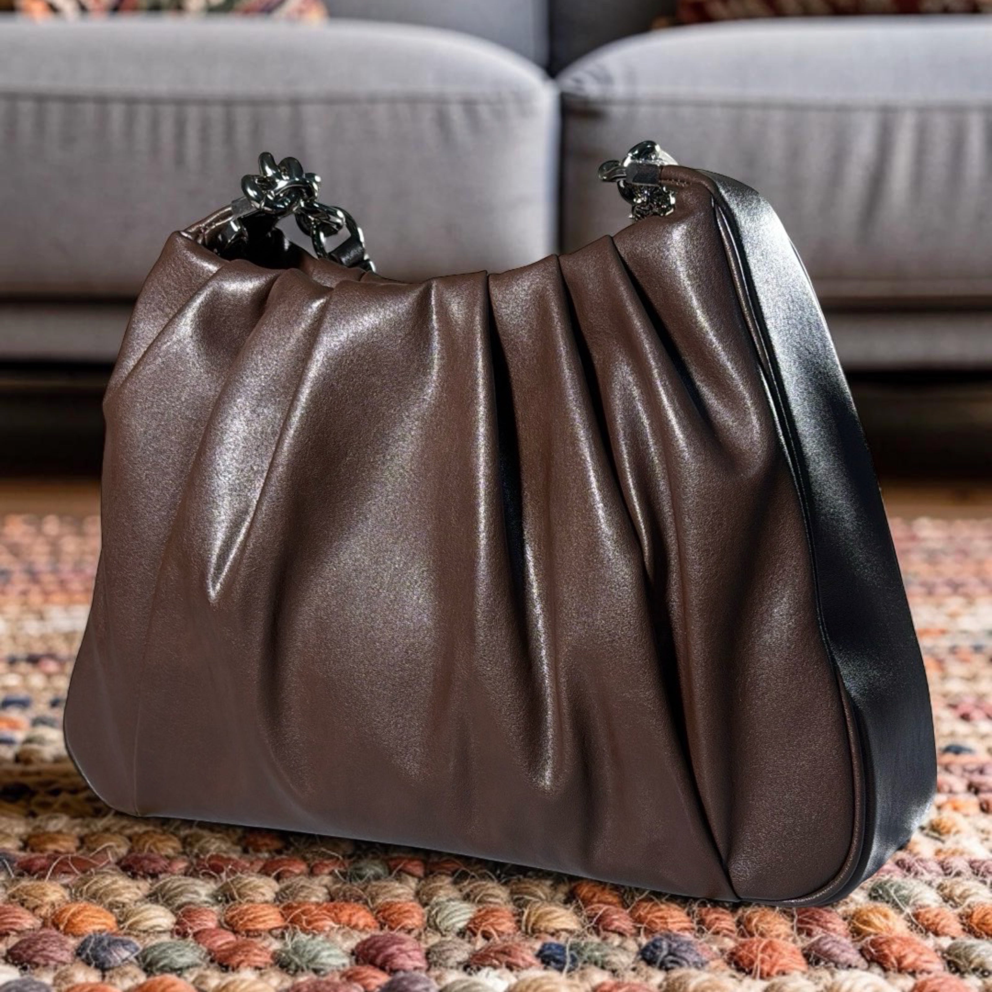 Chrisbella Ruched Deisgn Single Strap Bag in Coffee