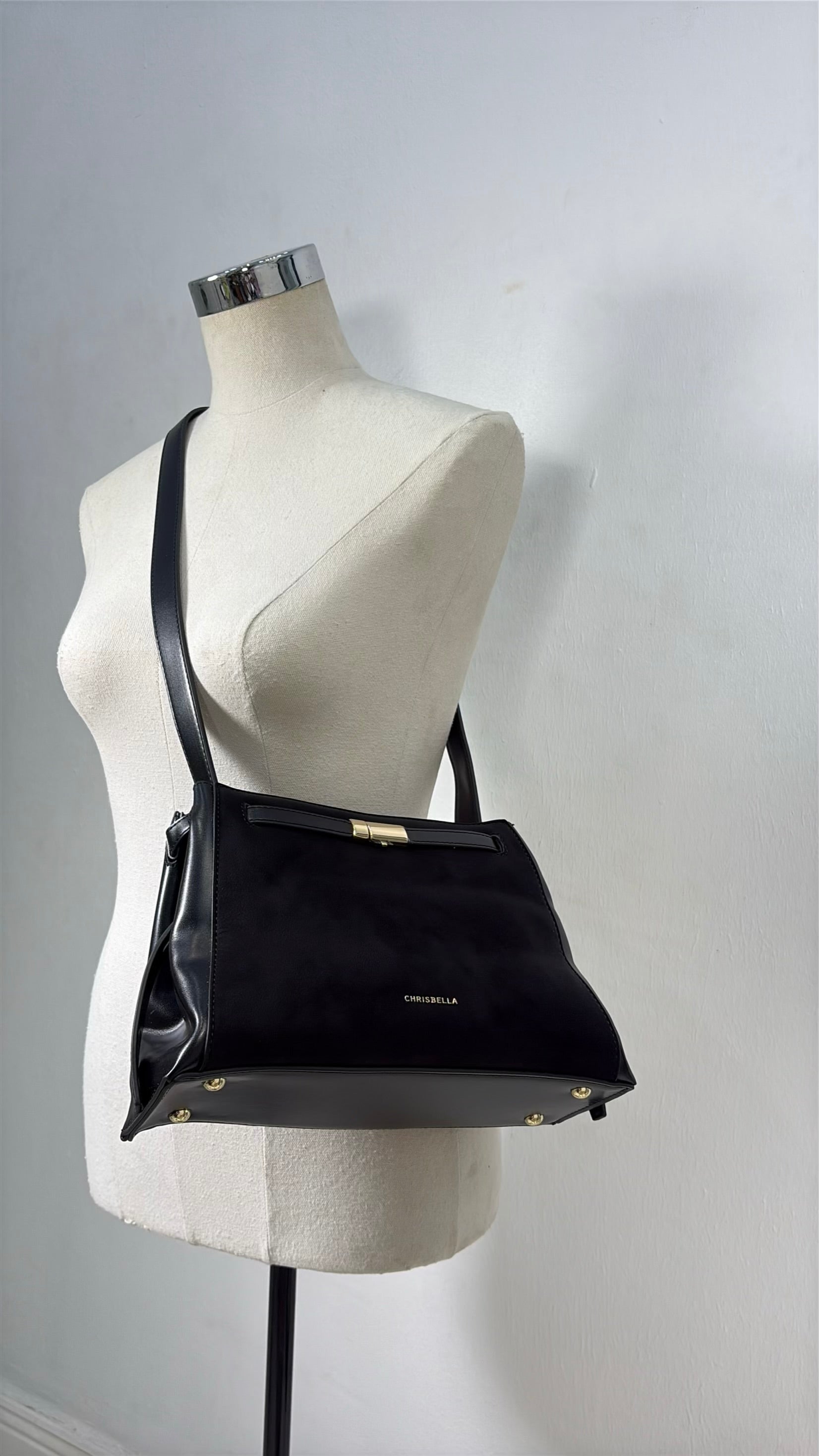Chrisbella Top Handle Contrast Leather Bag in Black