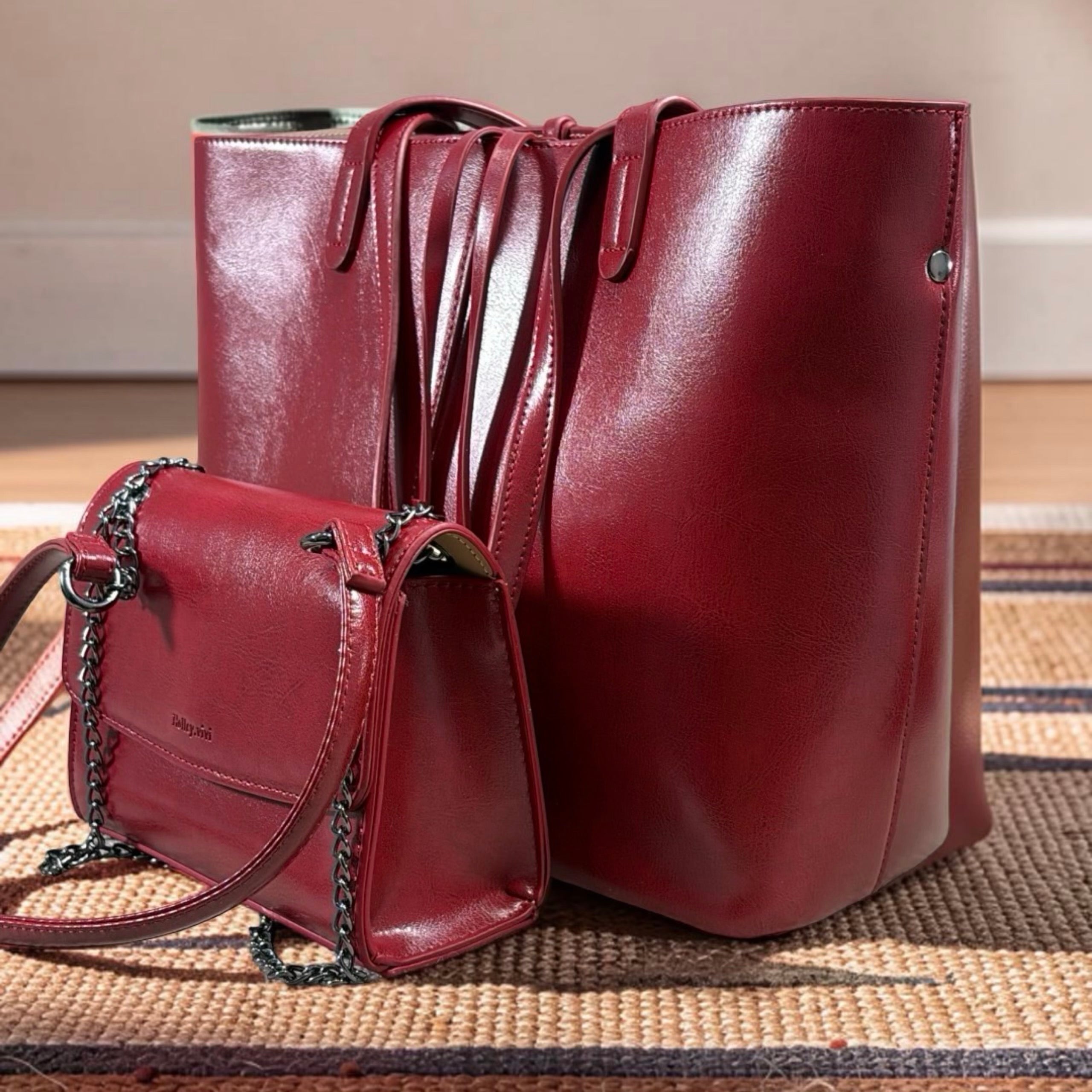 Holley Vivi 2-in-1 Leather Tote Bag in Wine