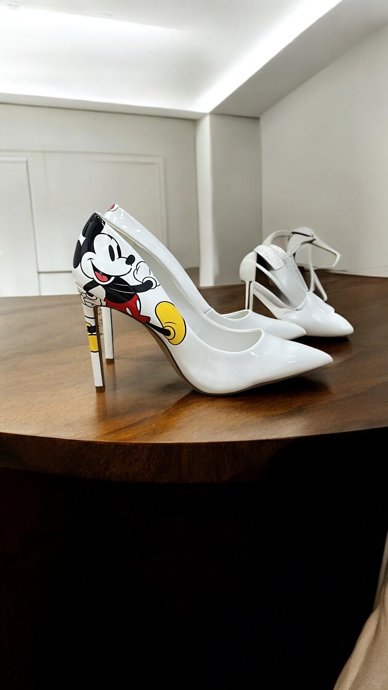 ALDO DISNEY WHITE PATENT POINTED TOE PUMP IN WHITE