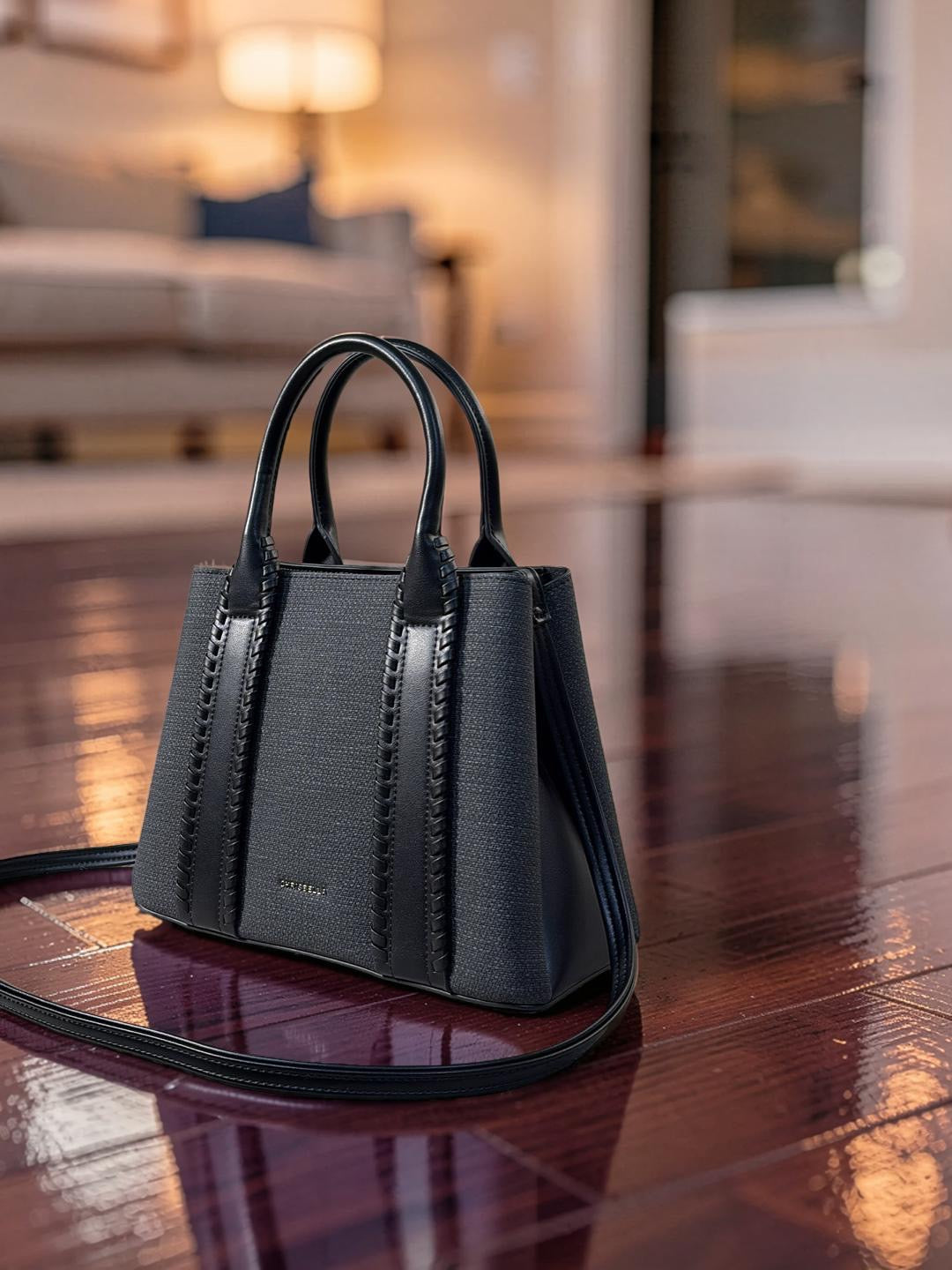 Chrisbella Double Handle Structured Medium Bag in Black
