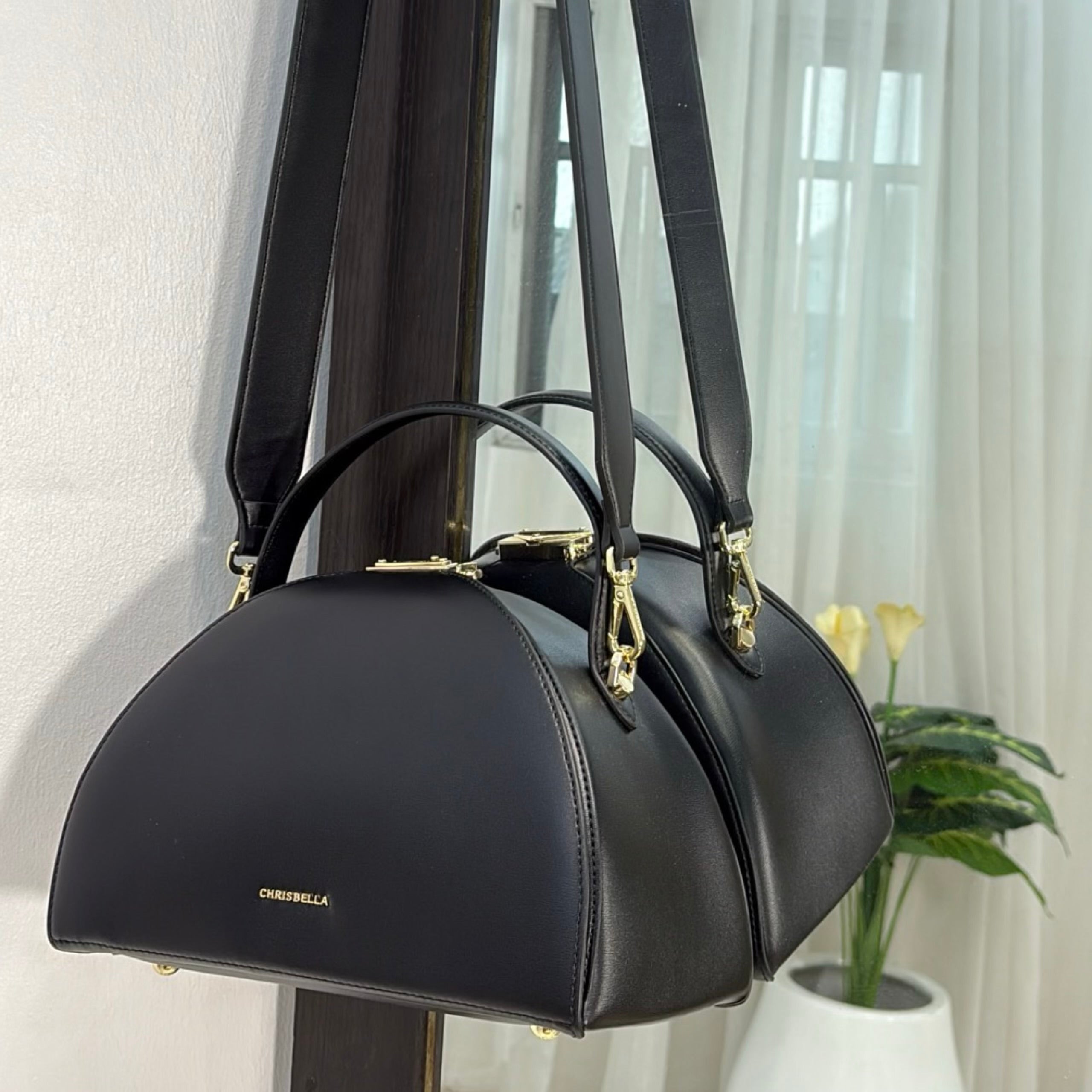 Chrisbella Semi-Circle Top Handle Bag in Black