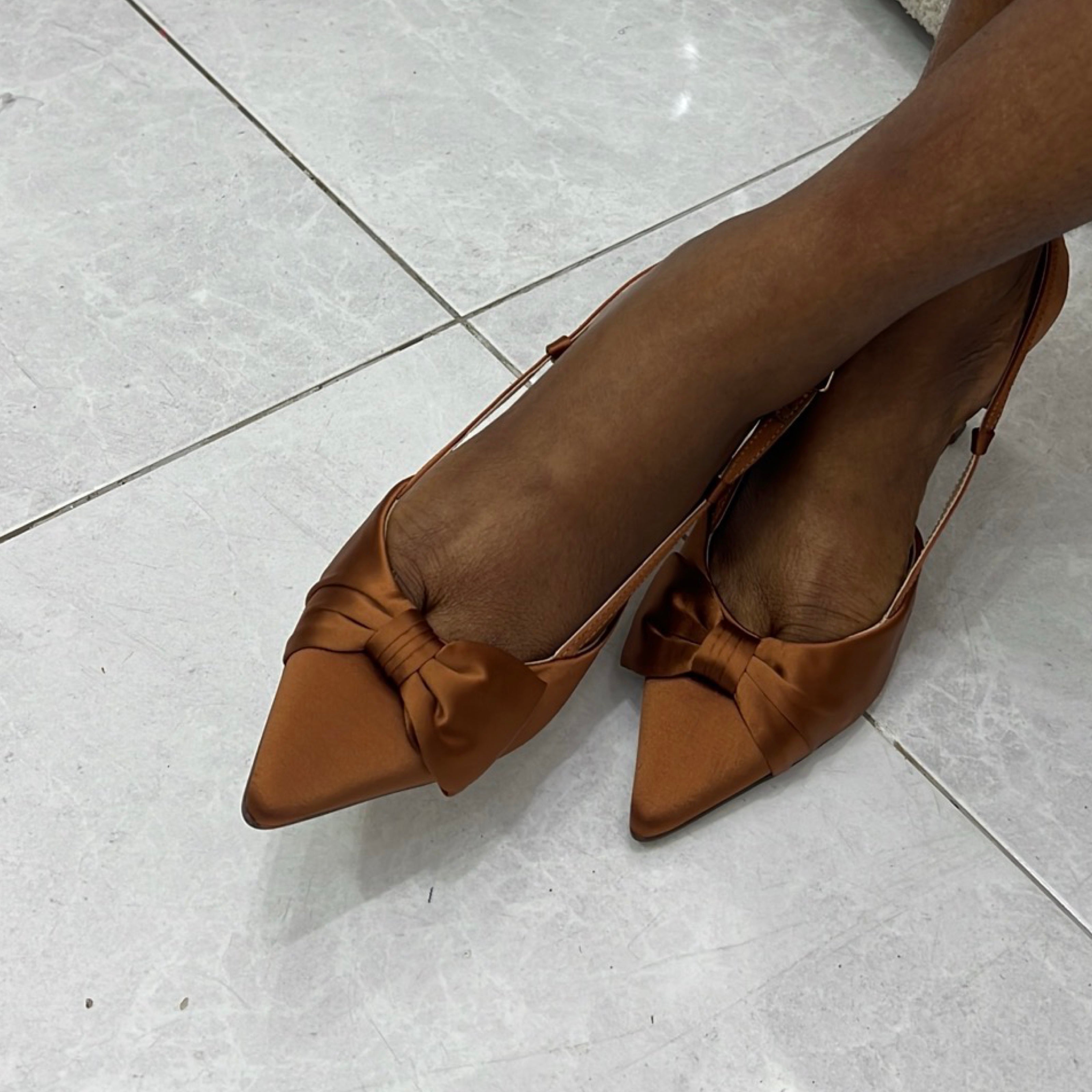 Essential Satin Slingback Heels in Brown