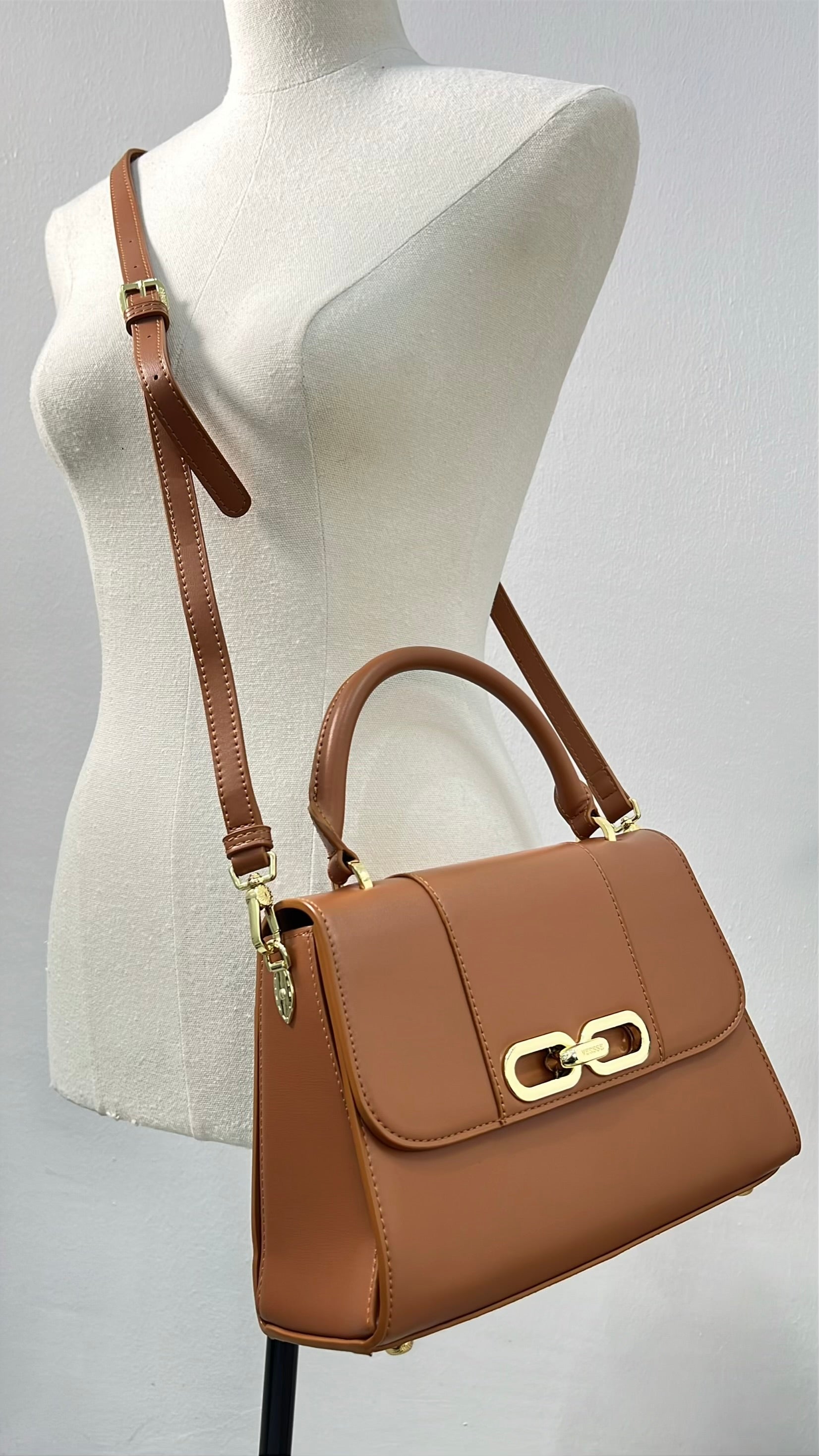 Versse Top handle Structured Flap Bag in Brown