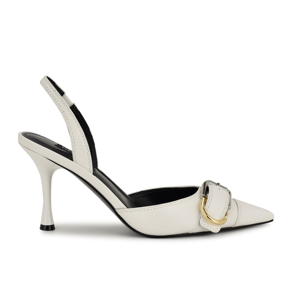 Nine West Textured Leather Pointed Toe Slingback Pump in White