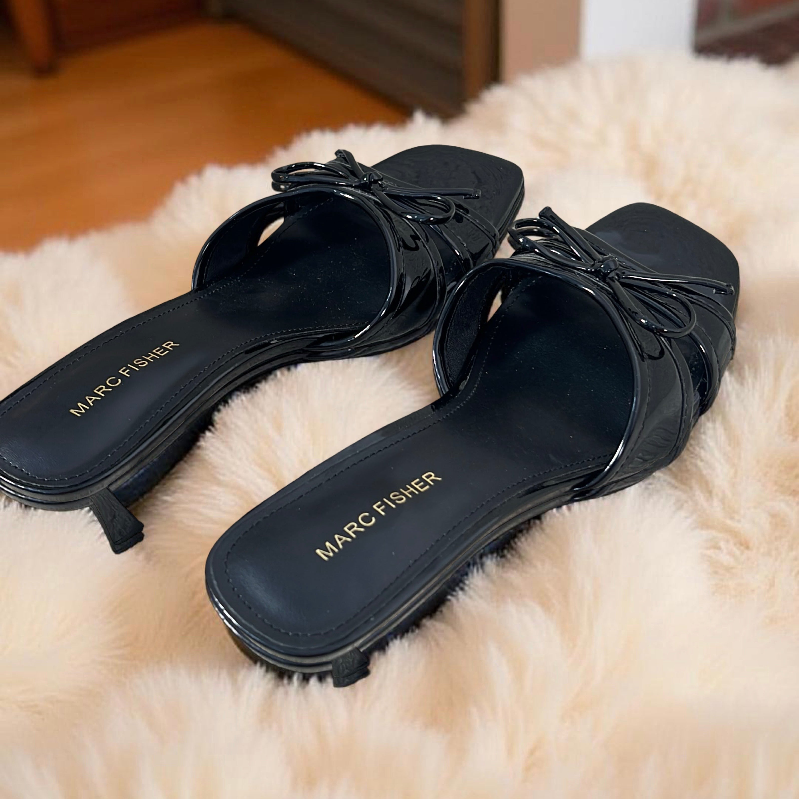 Marc Fisher Bow Detail Patent Leather Mule in Black