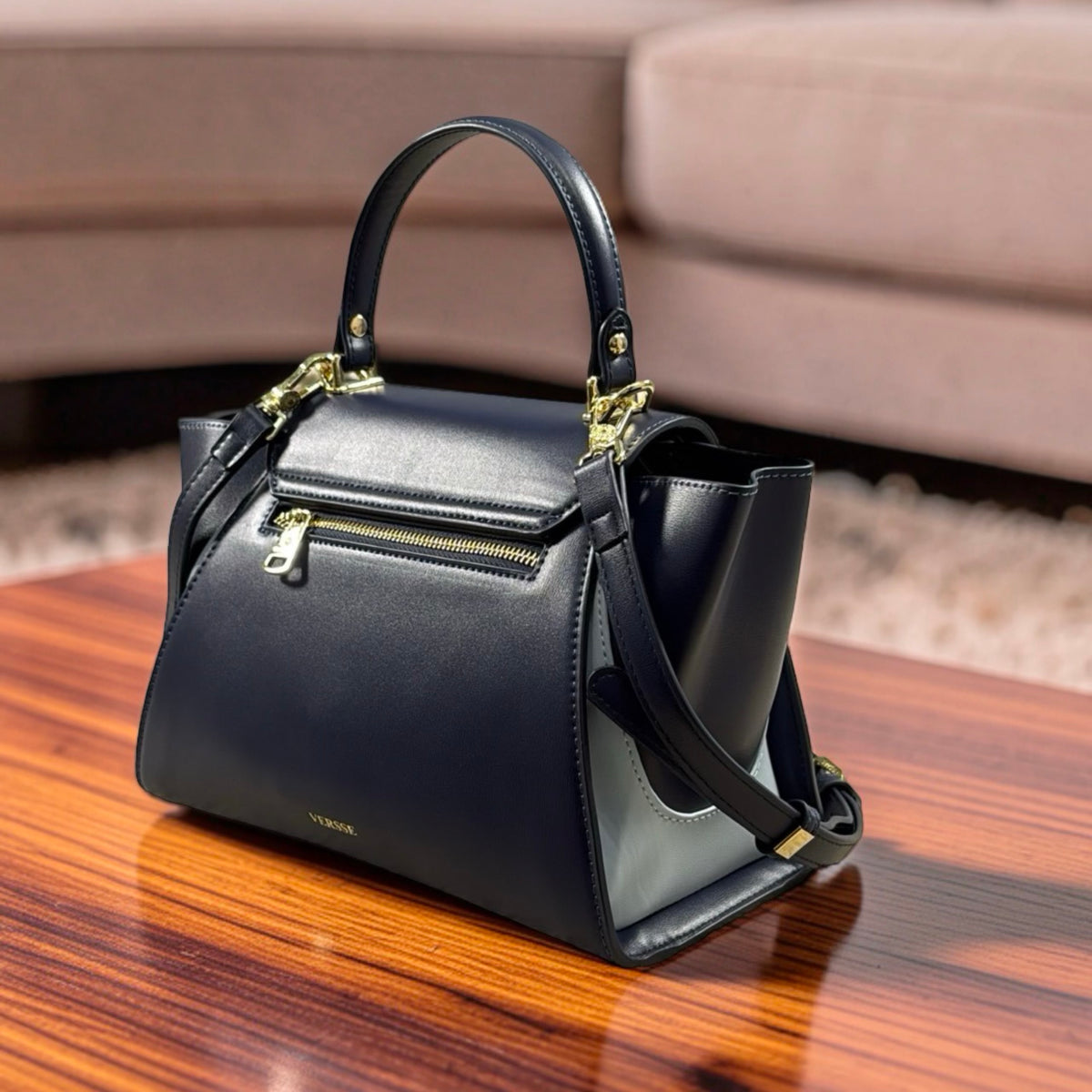 Versse Top Handle Winged Bag in Navy