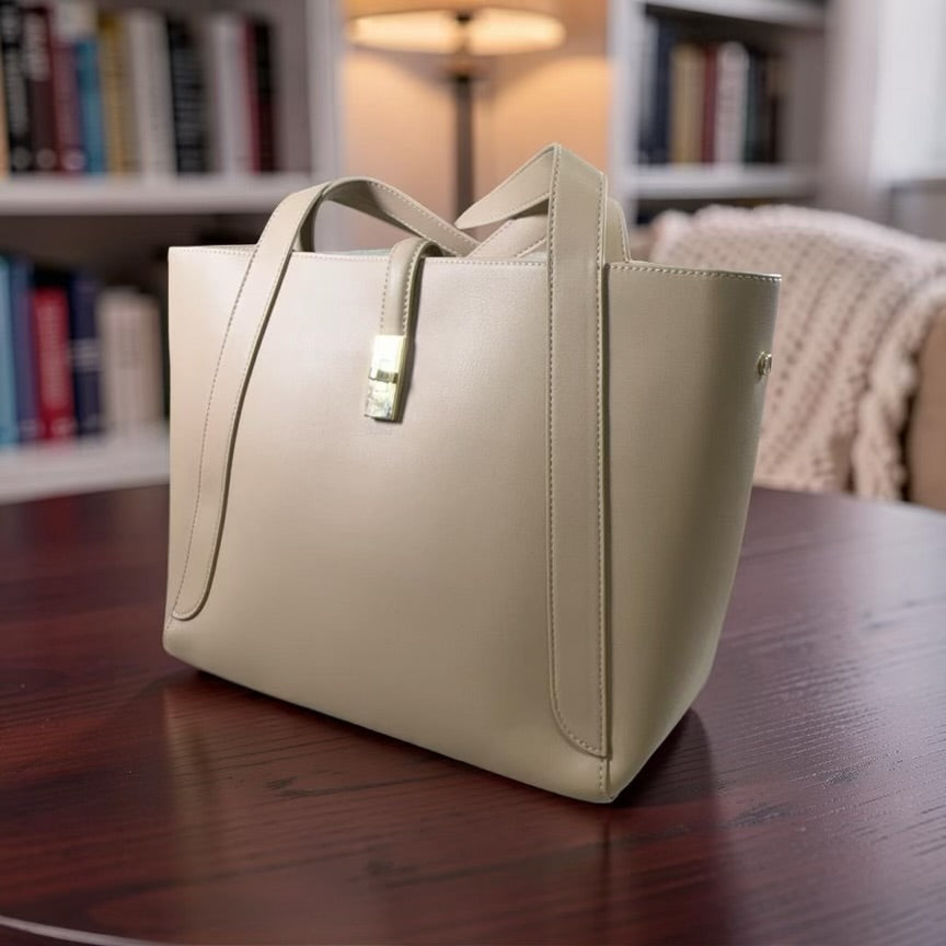 Chrisbella Large Front Knob Bag in Beige