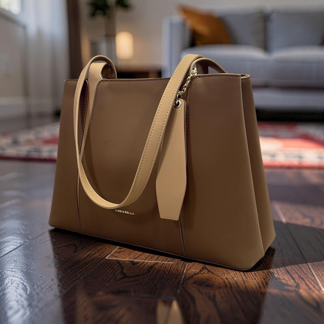 Chrisbella Dual Compartment Shoulder Bag in Coffee