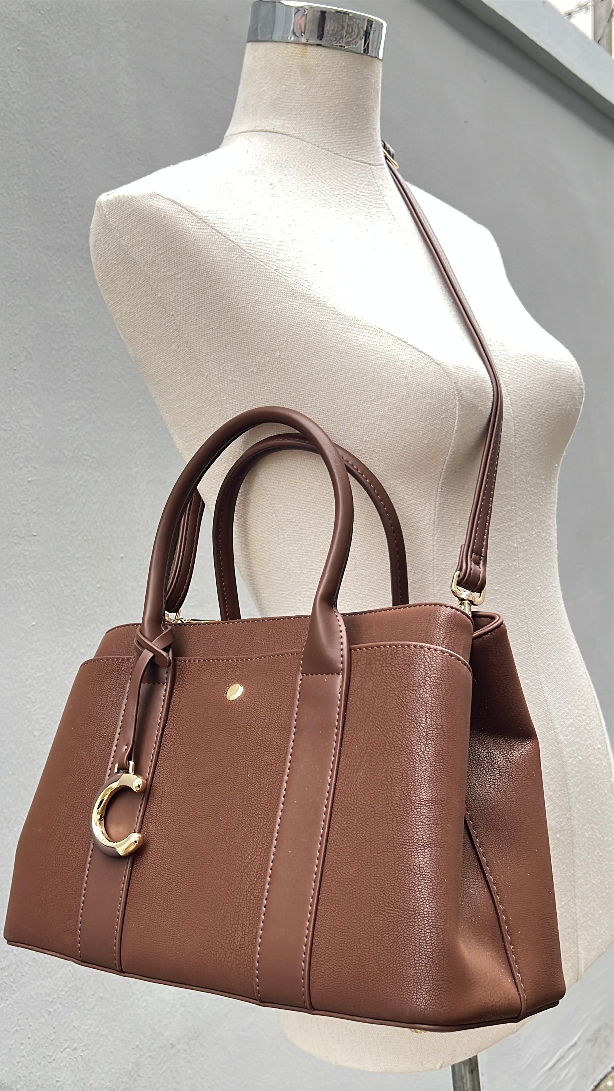 Chrisbella Medium Double Handle Bag in Coffee