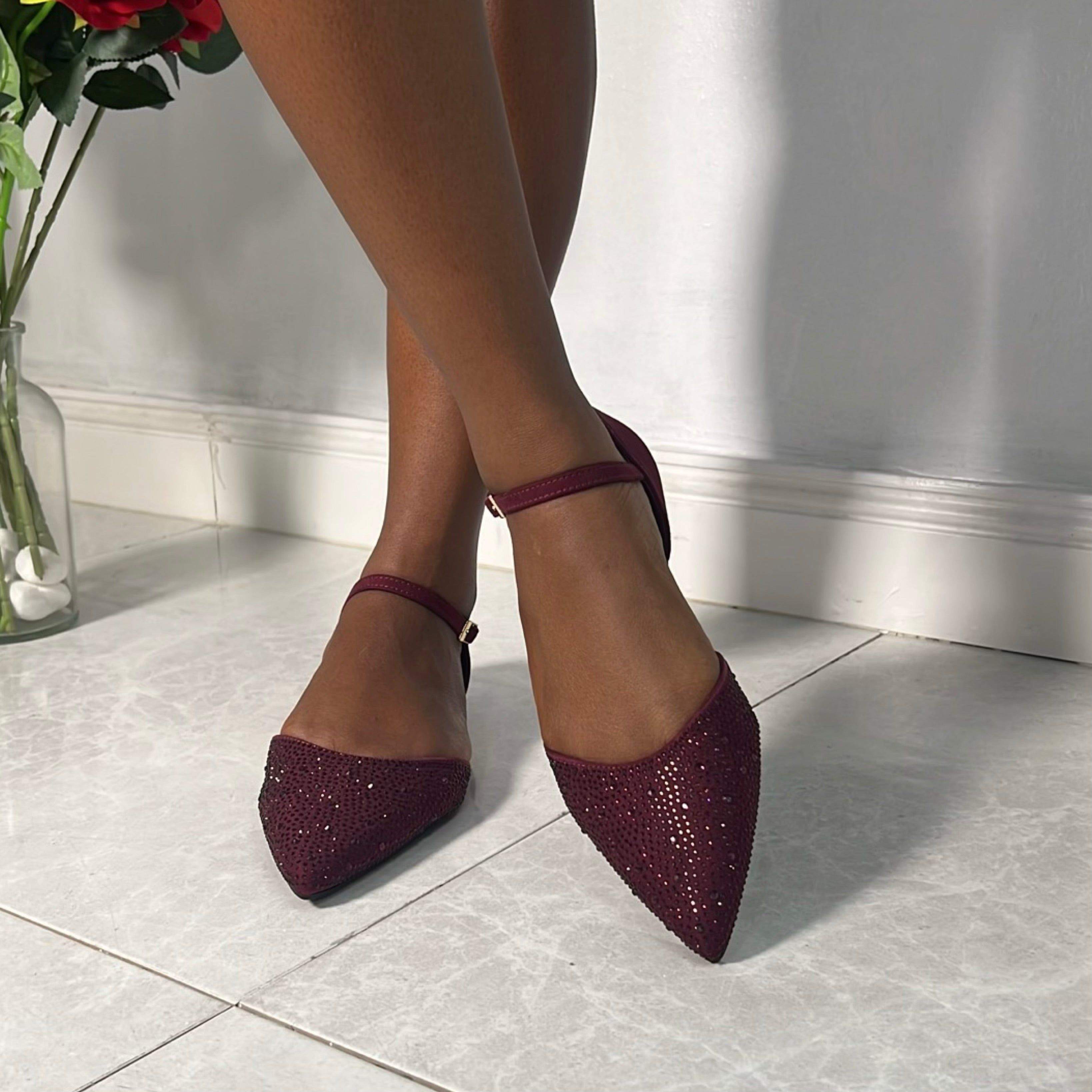 Marbella Embellished Pointed Toe D'orsay Pump in Burgundy