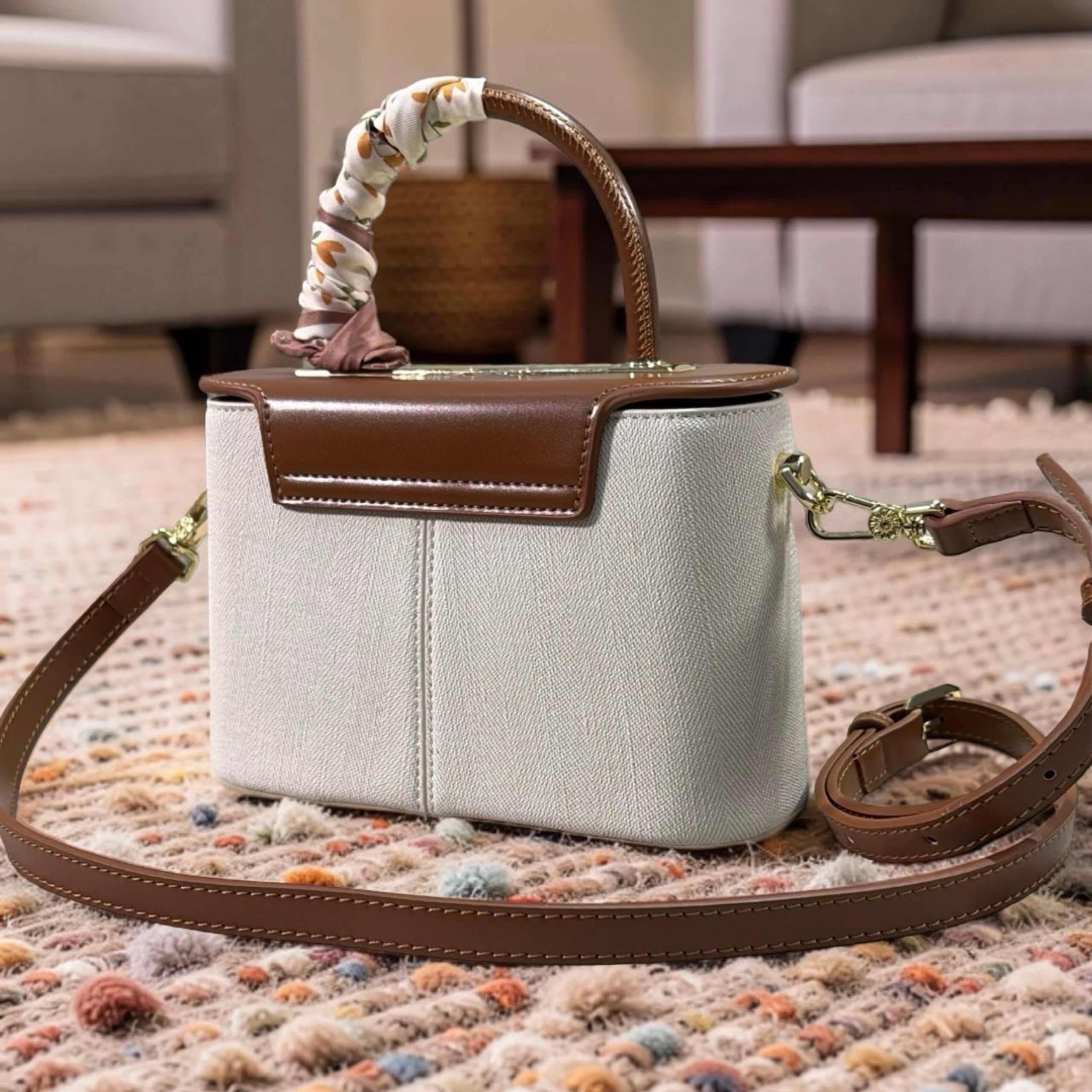 Versse Top Handle Mini Bag in Off White