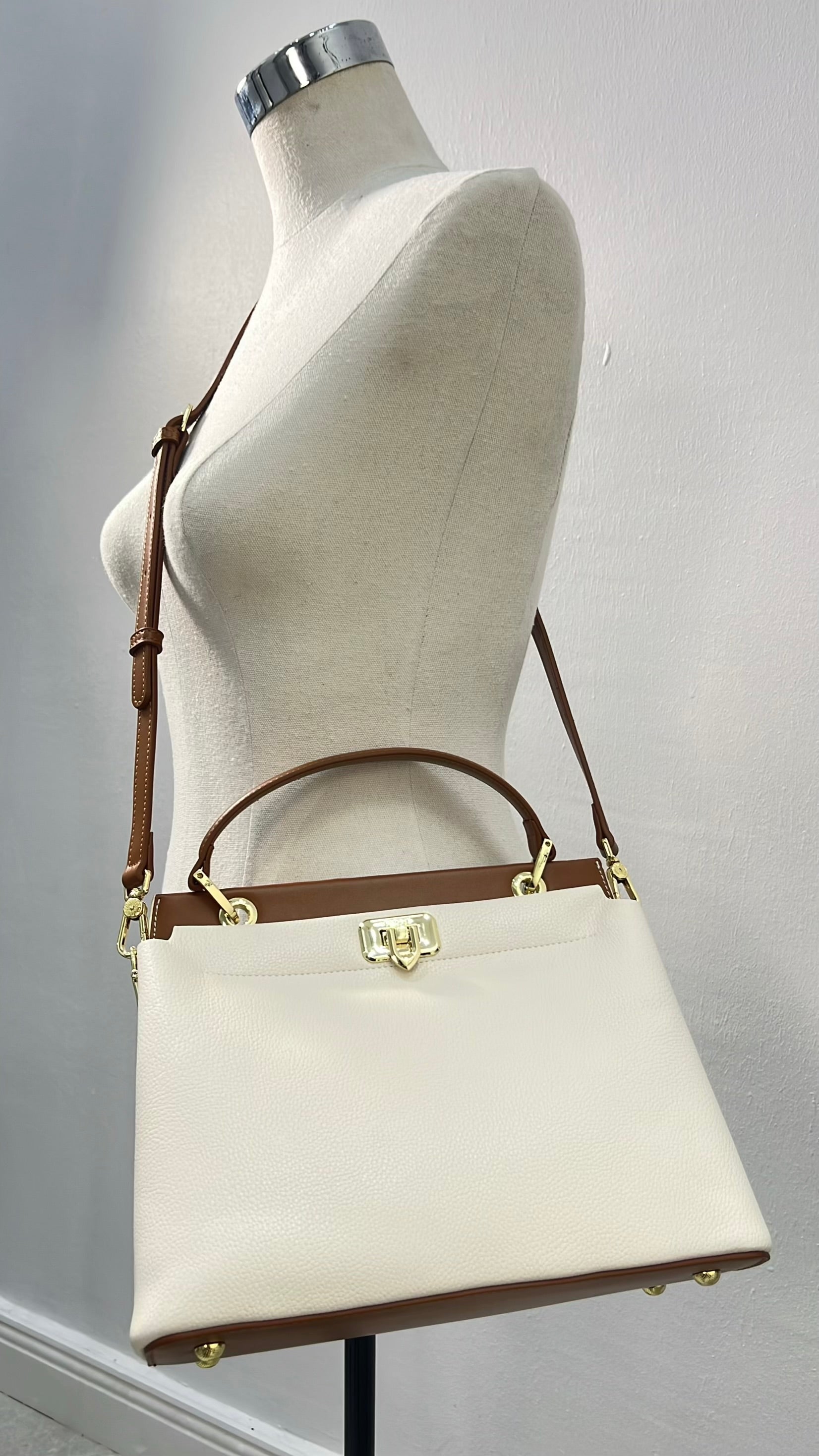 Versse Top Handle Textured Leather Bag in White