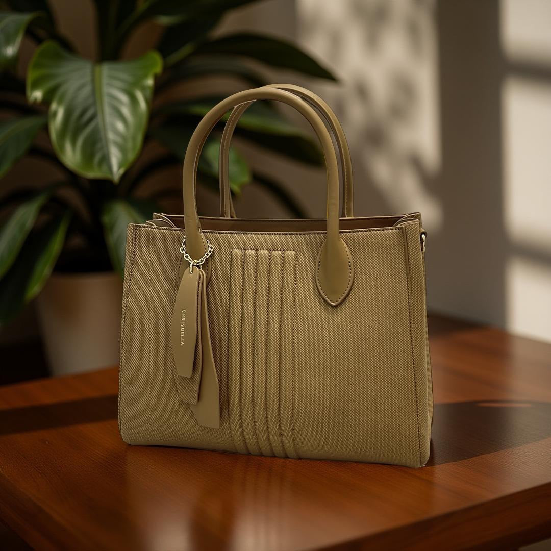 Chrisbella Charm Detail Textured Bag in Khaki