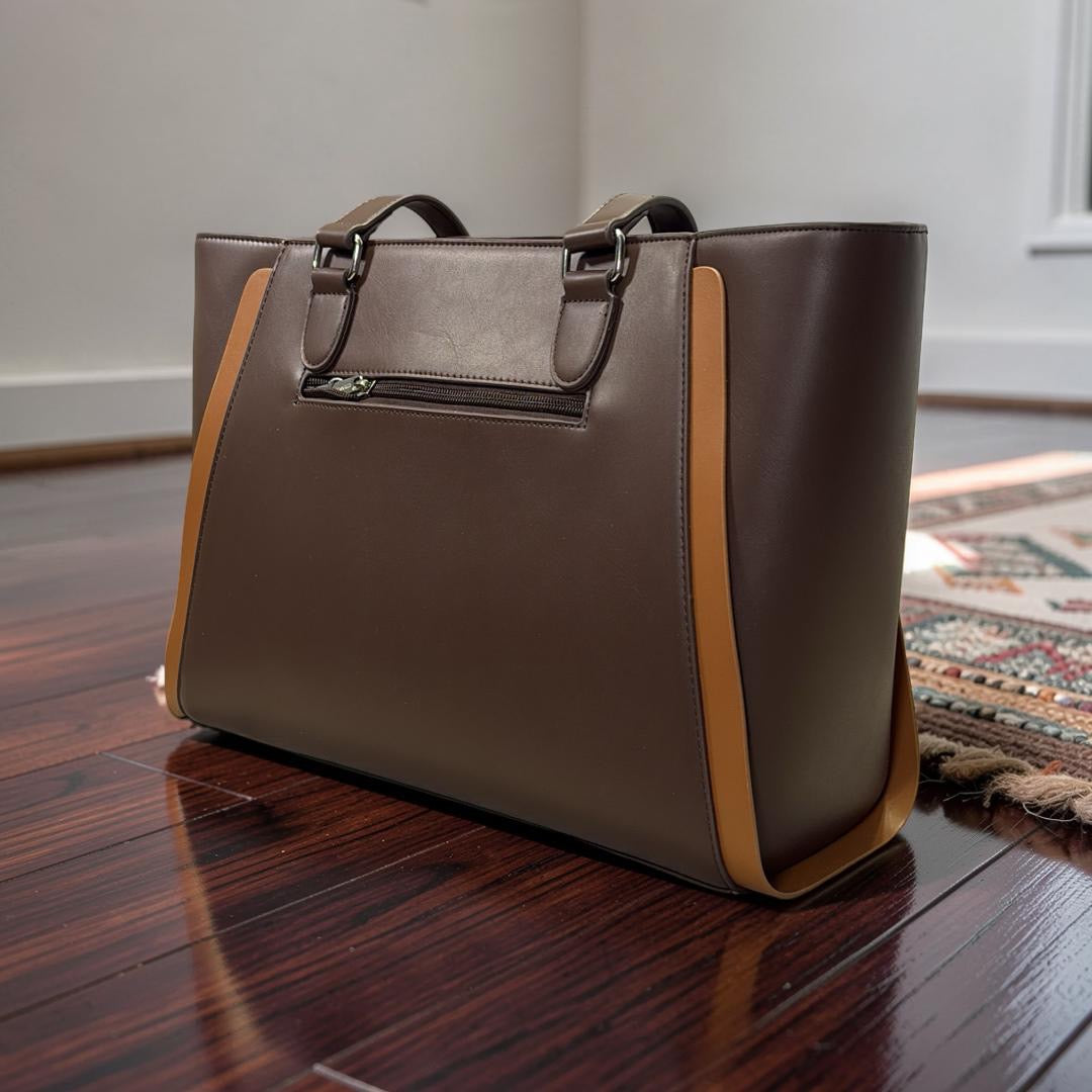 Chrisbella Large Double Handle Bag in Coffee