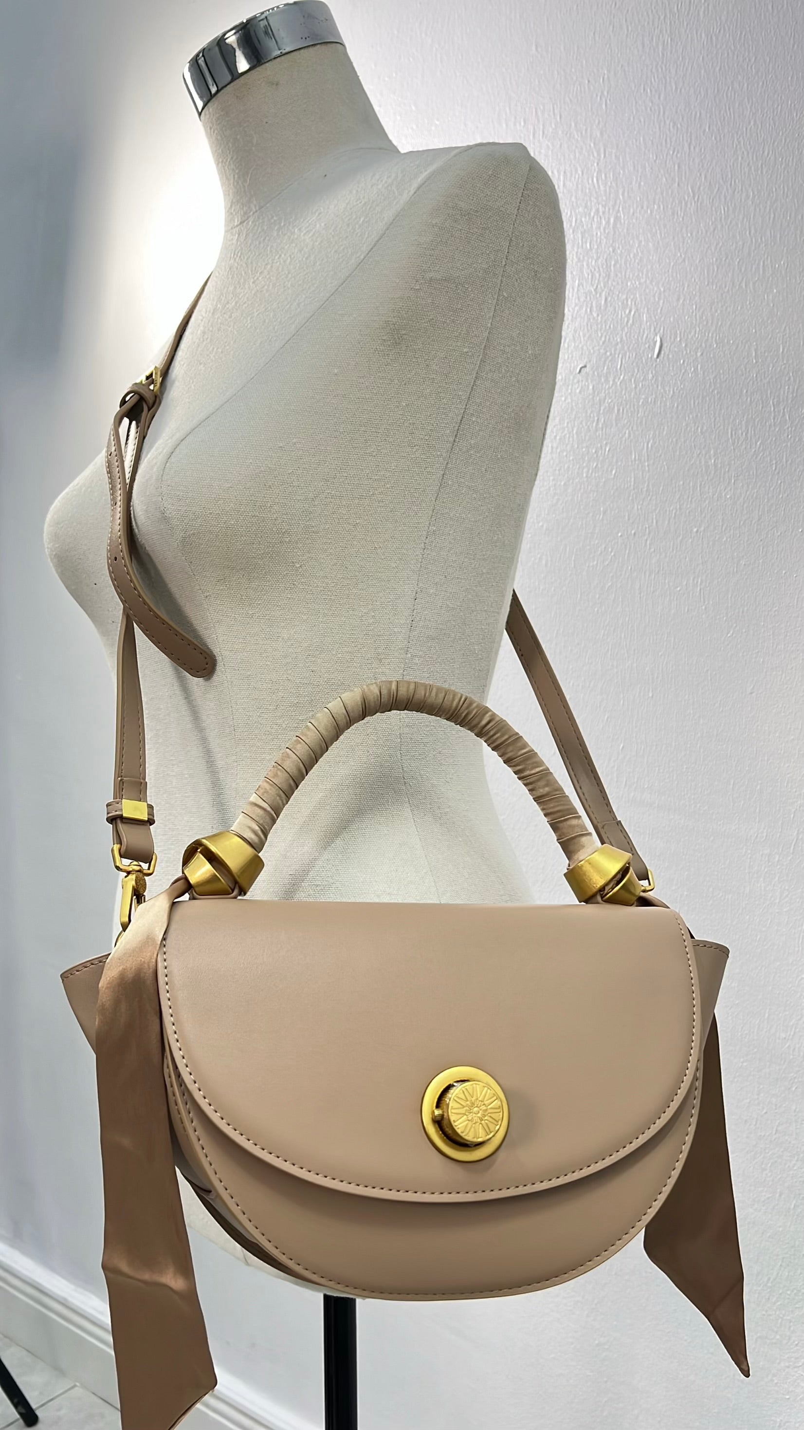 Versse Mini Top Handle Winged Bag in Beige