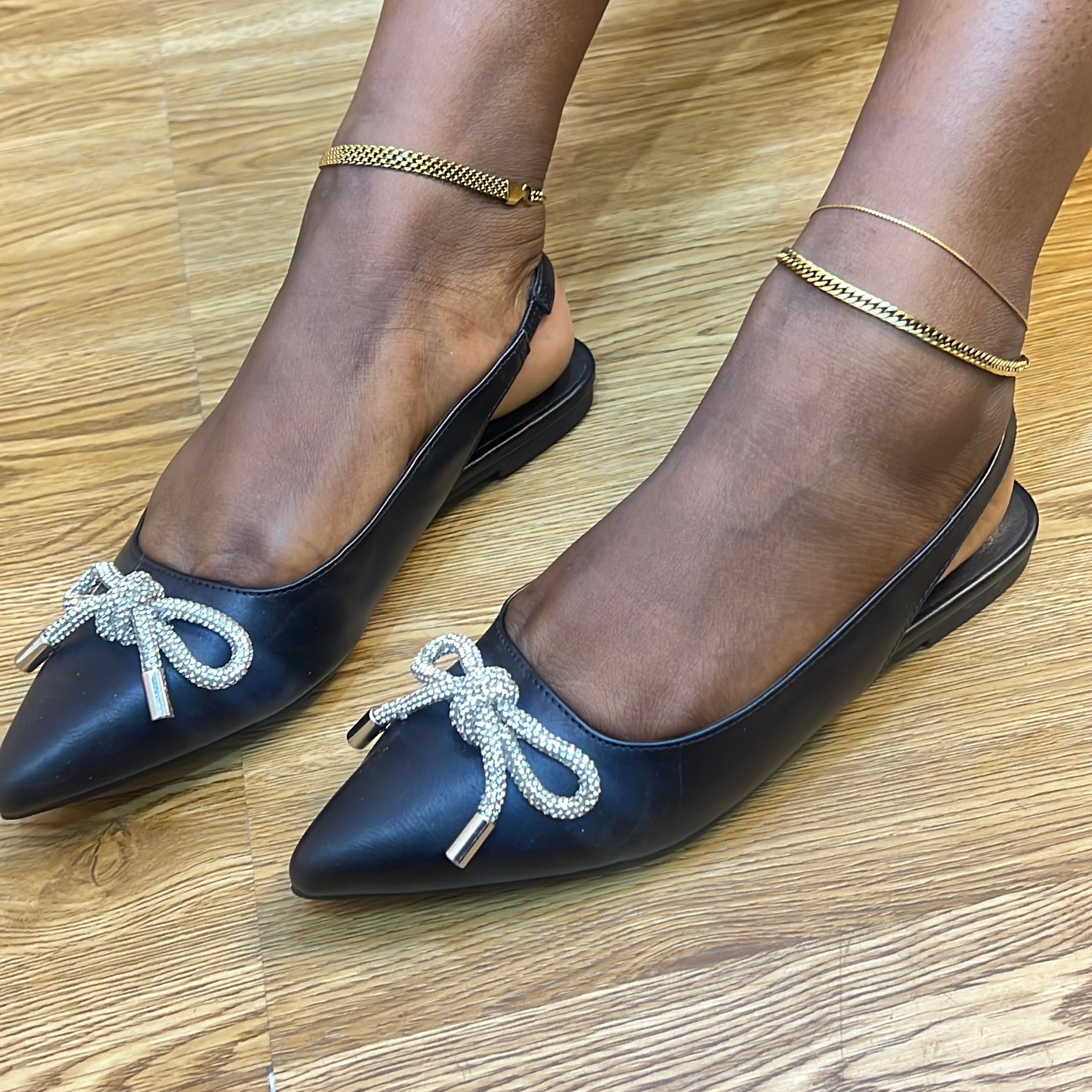 Madden NYC Bow Embellished Flat Slingbacks in Black