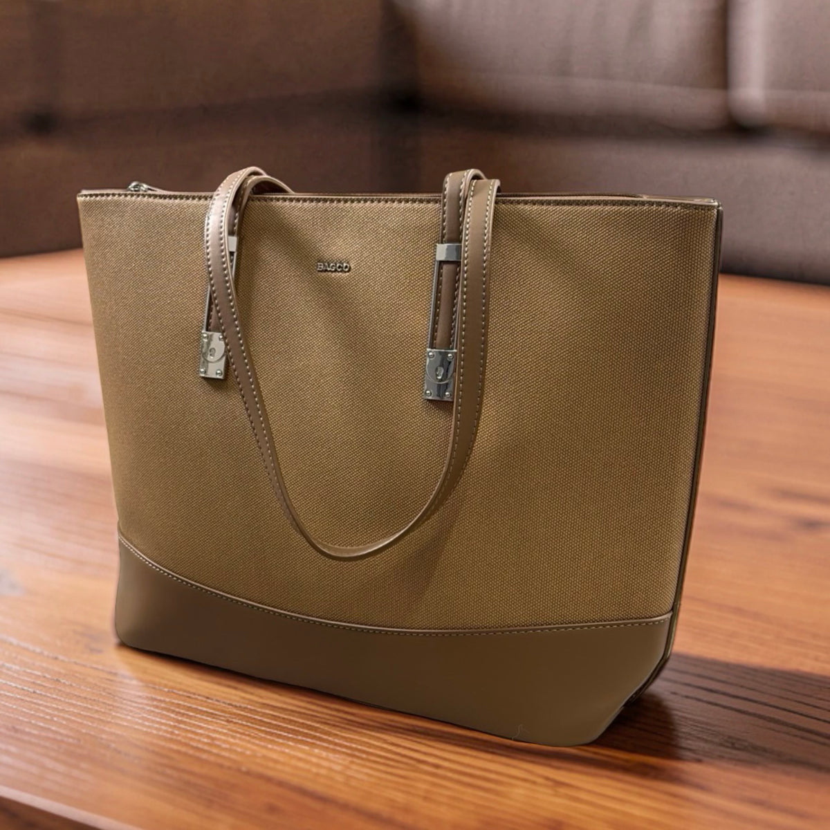 Bagco Textured Large Shoulder Bag in Beige