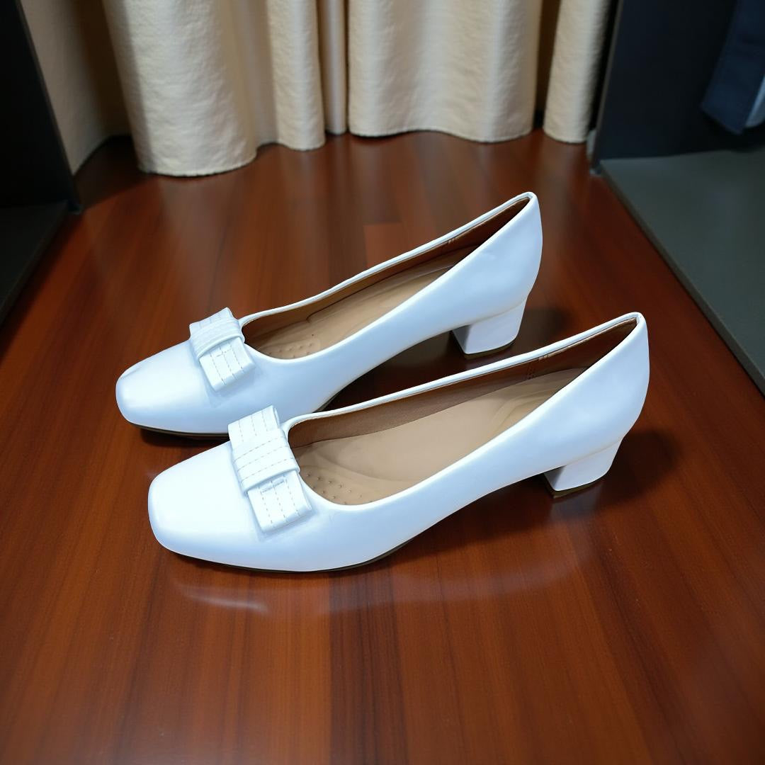 Marc Jasmine Bow Detail Faux Leather Block Heel Pump In White