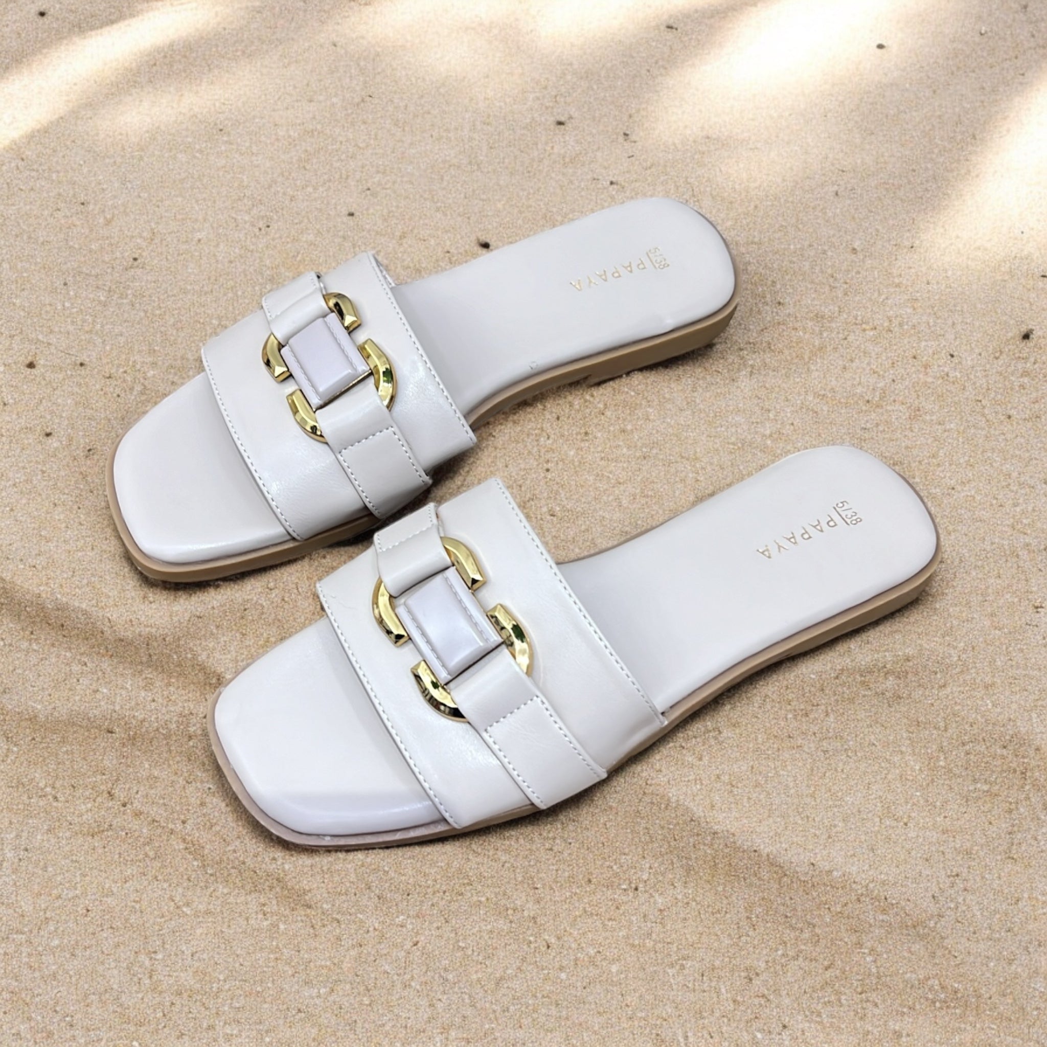 PAPAYA GOLD-TONE HARDWARE DETAIL SLIDE IN BEIGE