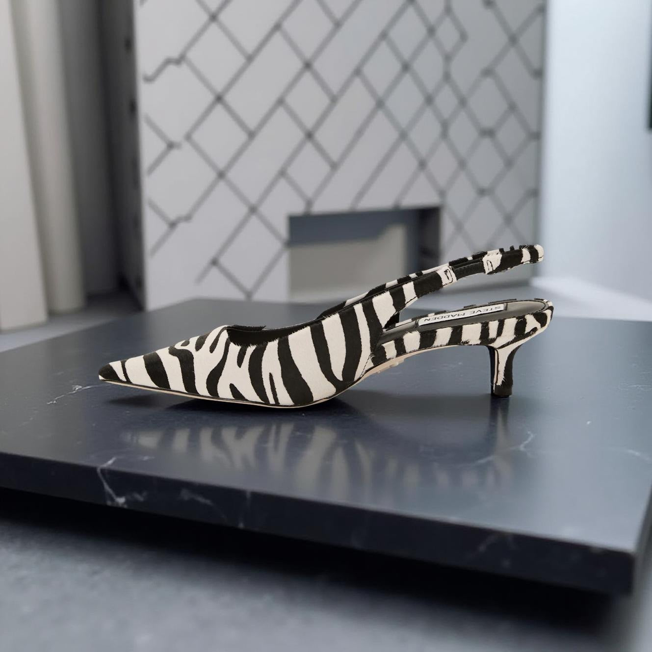 Steve Madden Calf Hair Pointed Toe Slingbacks in Zebra