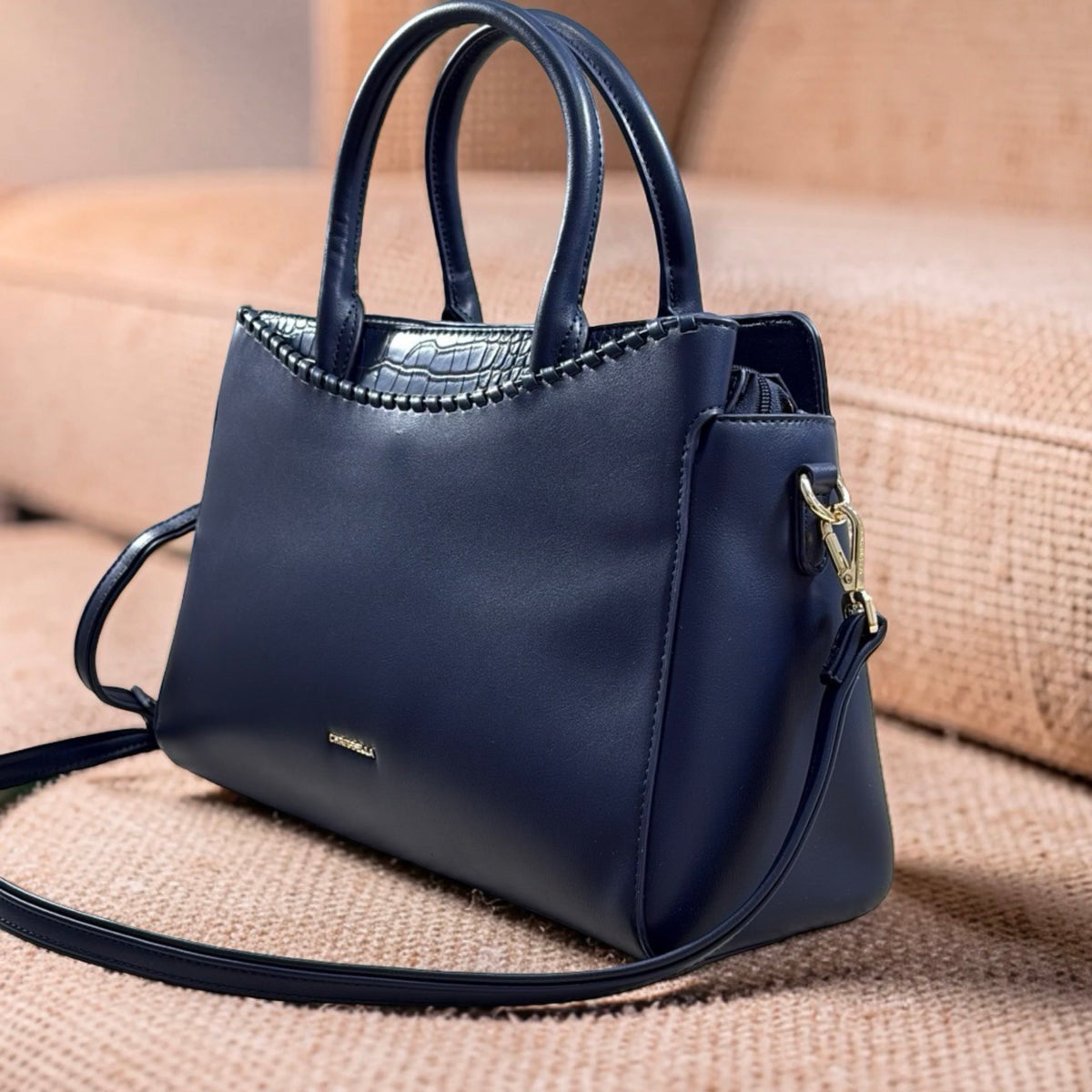 Chrisbella Double Handle Croc-Insert Bag in Navy