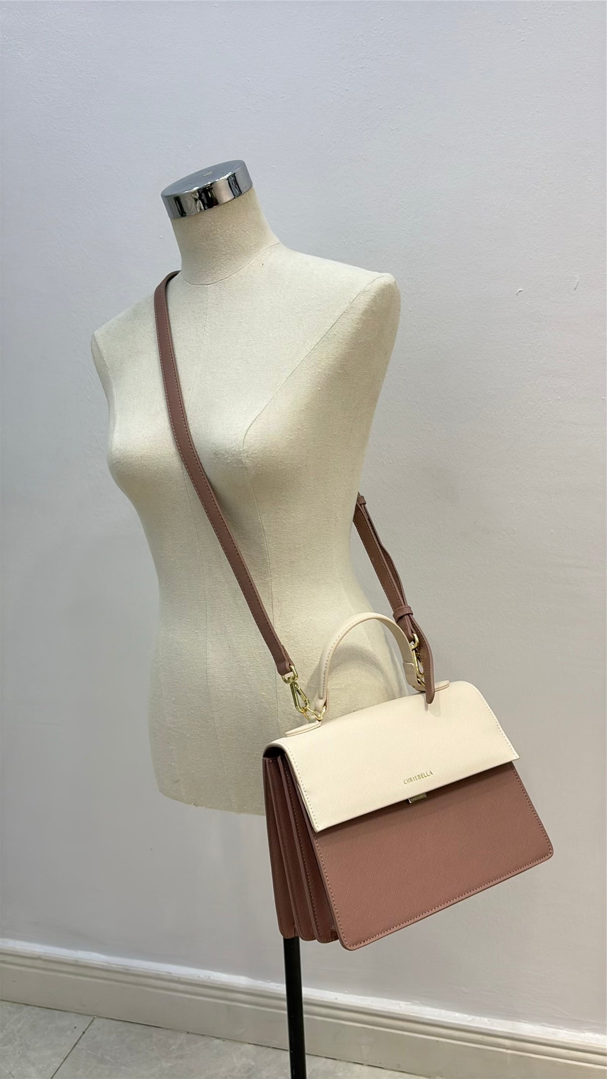 Chrisbella Structured Top Handle Bag in Pink Mix