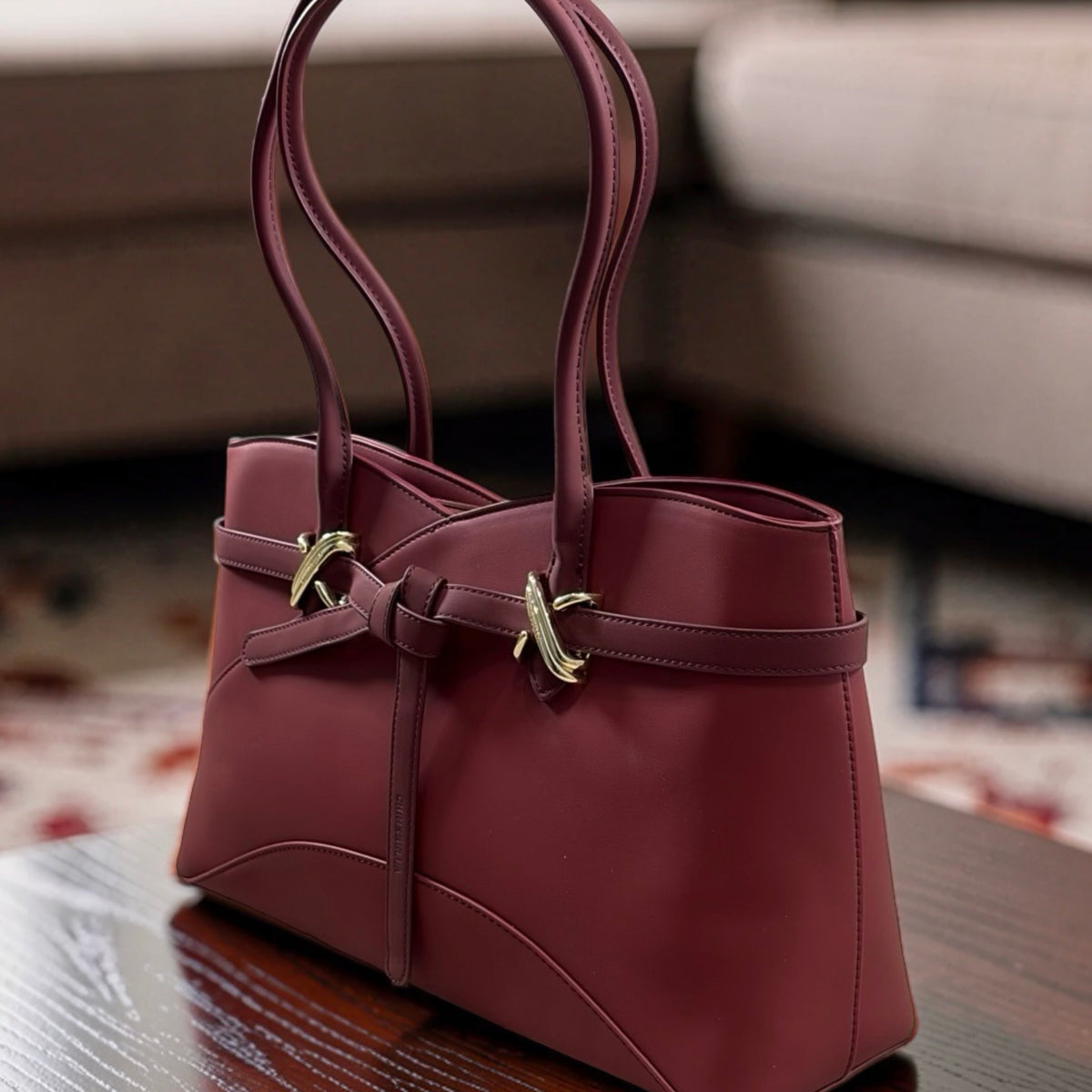 Chrisbella Landscape-Design Belt-Detail Bag in Wine