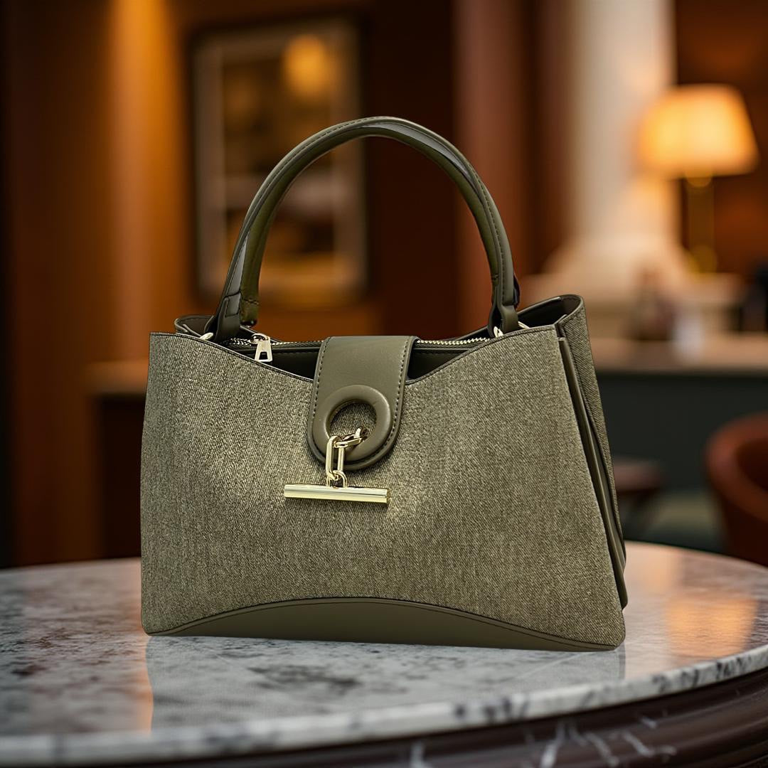 Chrisbella Contrast Leather Triple Compartment Bag in Green