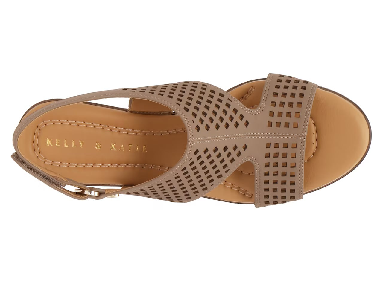 KELLY & KATIE PERFORATED WEDGE SANDAL IN DARK TAUPE