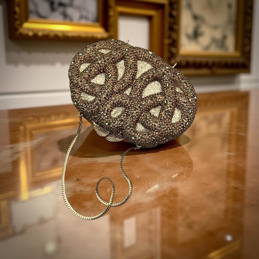 Seoul Spiral Detail Design Clutch Party Purse with Stones in Gold