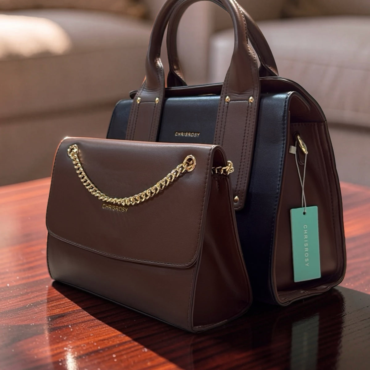 Chrisrosy 2-in-1  Structured Double Handle Bag in Black/Brown