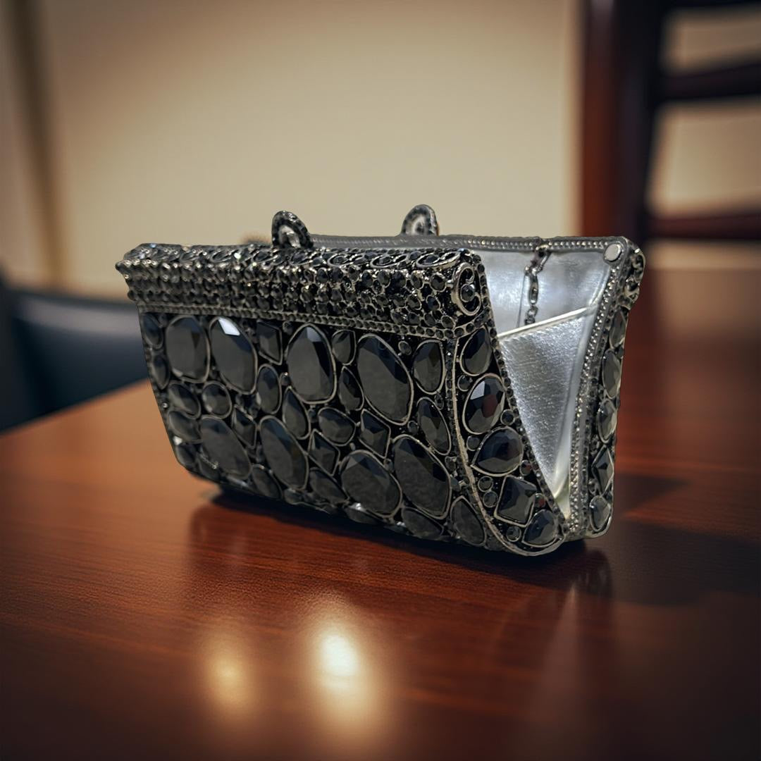 Cairo Glam Clutch Statement Purse with Crystals in Black