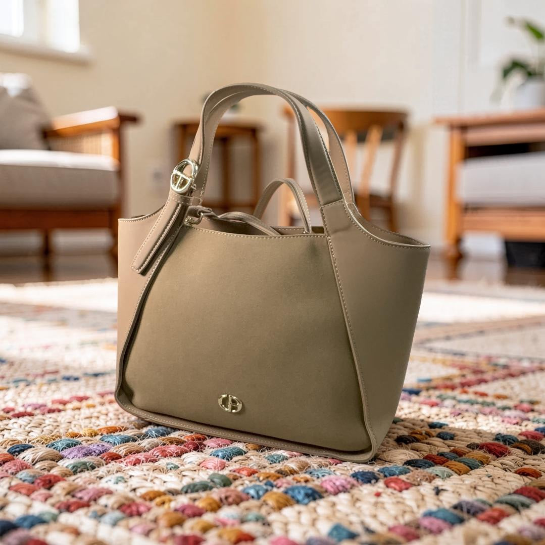 Chrisbella Suede detail Large Bag in Beige