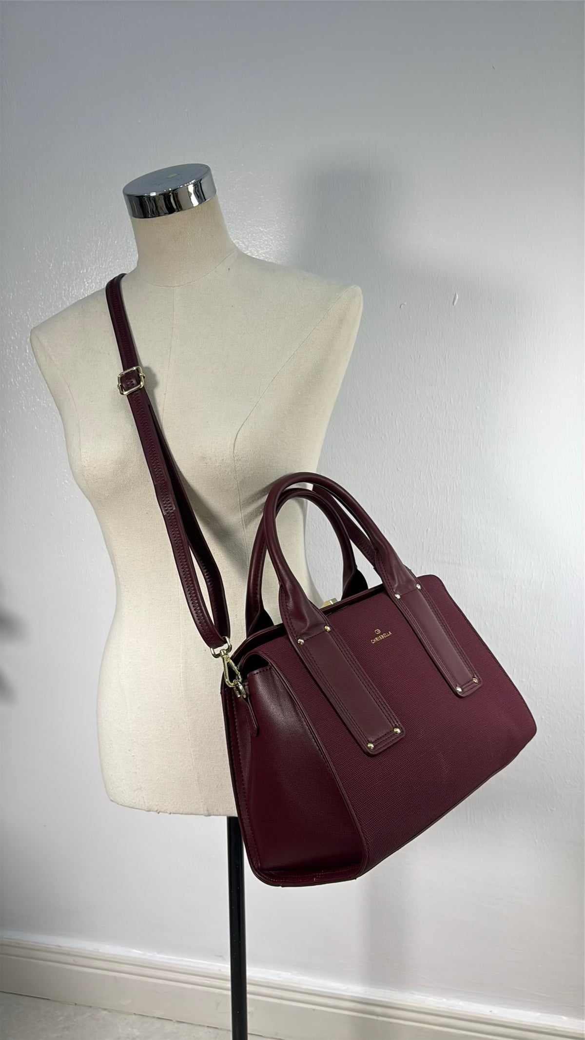 Chrisbella Textured Two-in-One Bag in Burgundy