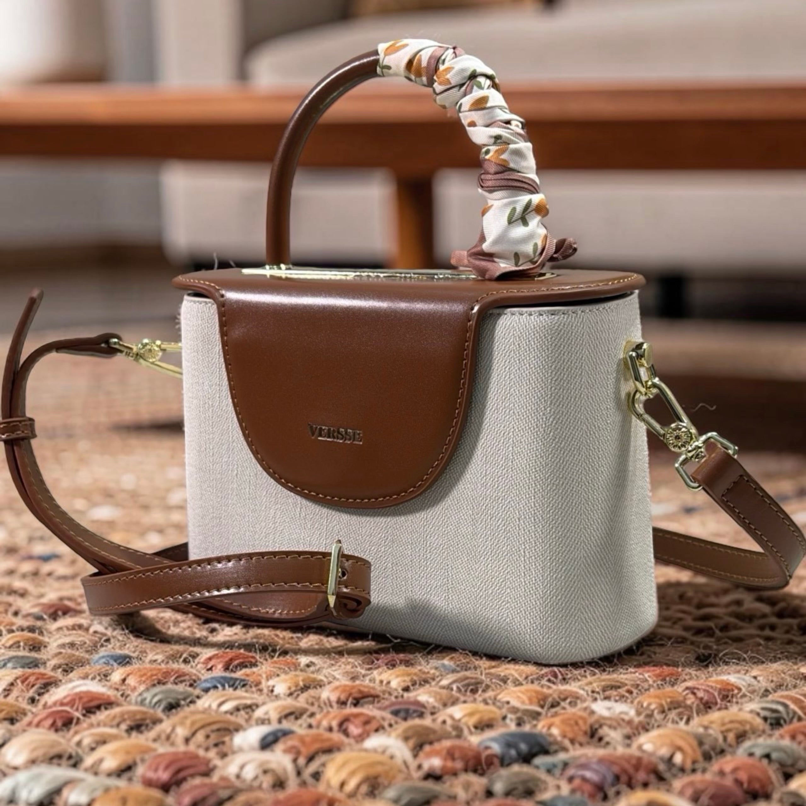 Versse Top Handle Mini Bag in Off White