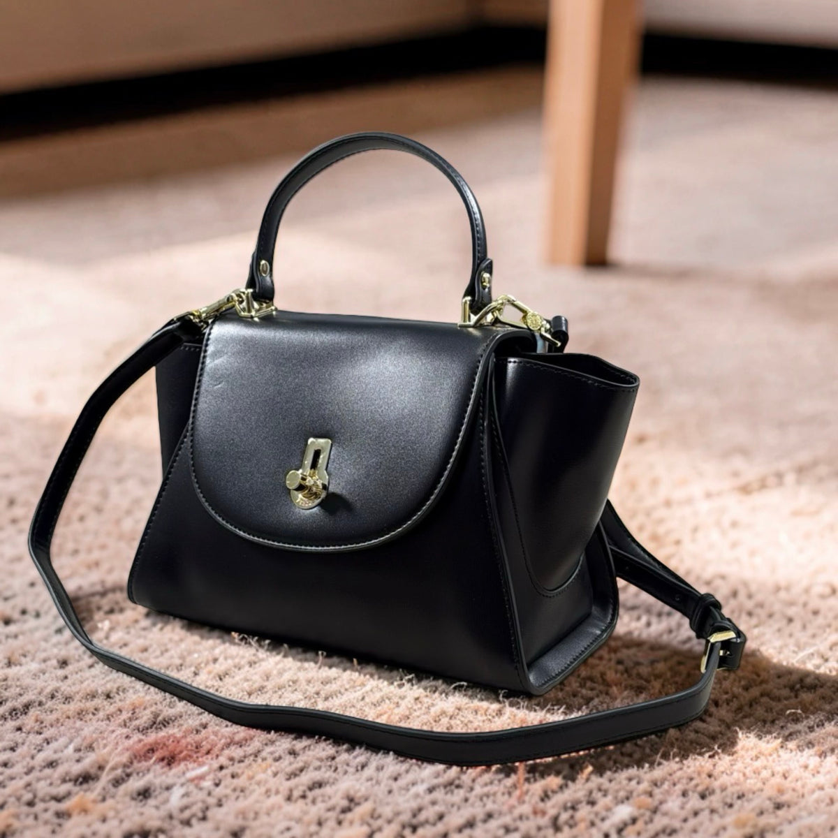 Versse Top Handle Winged Bag in Black