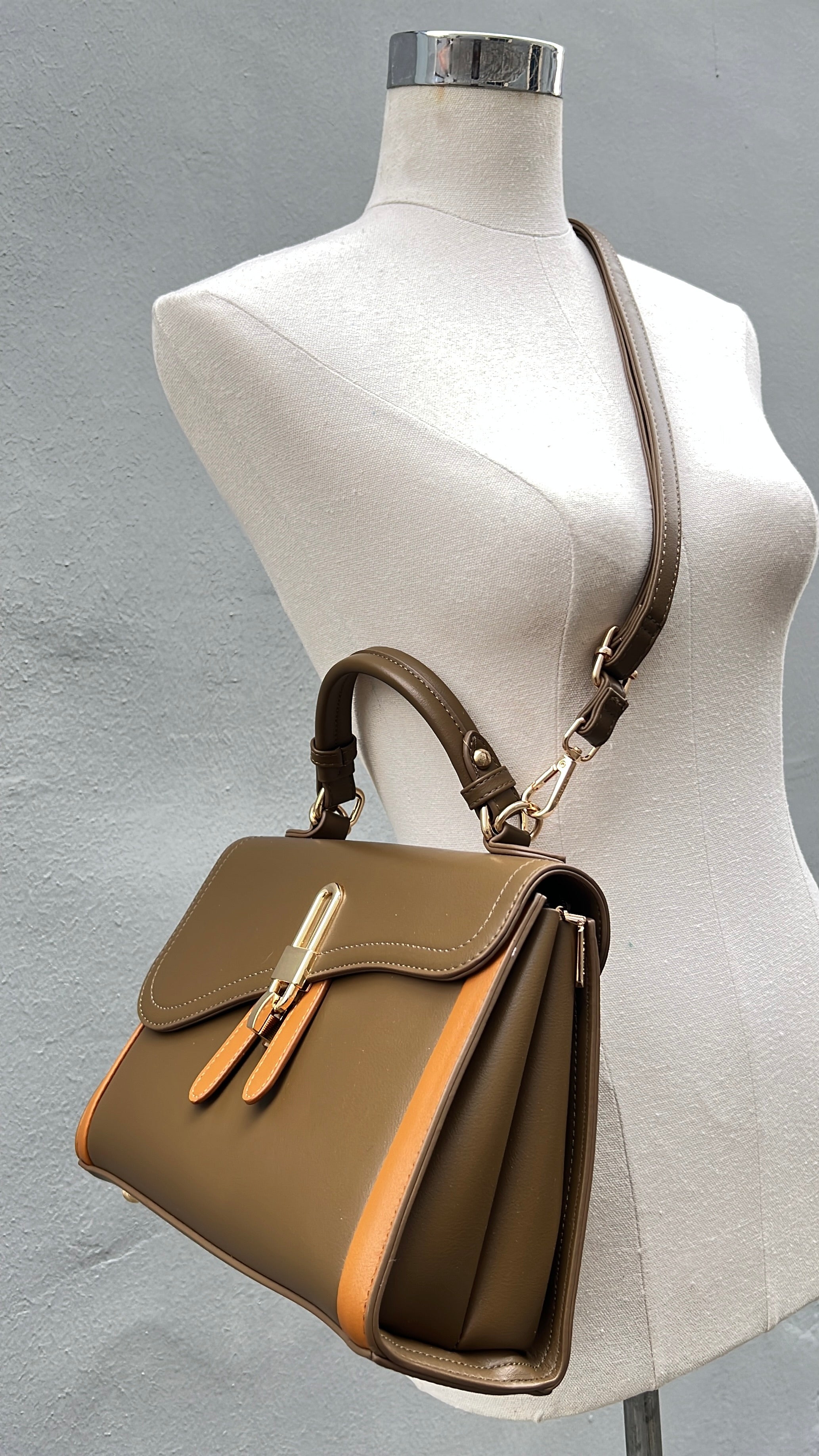 Bagco Top Handle Lock-Detail Structured Bag in Mud