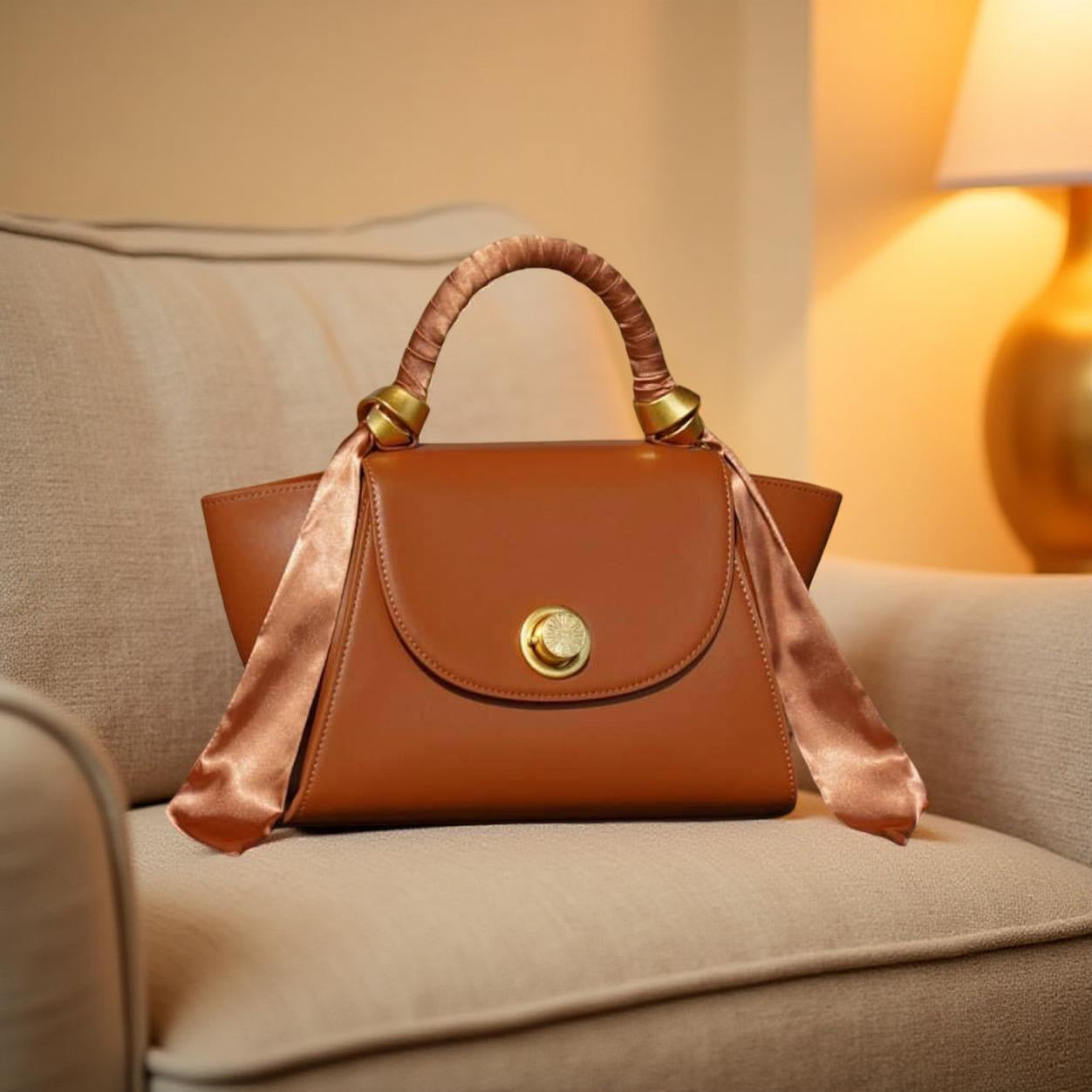 Versse Top Handle Winged Bag in Brown