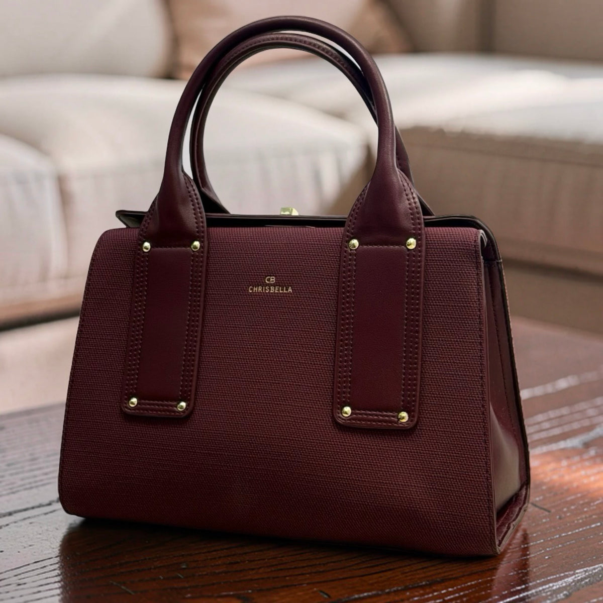 Chrisbella Textured Two-in-One Bag in Burgundy