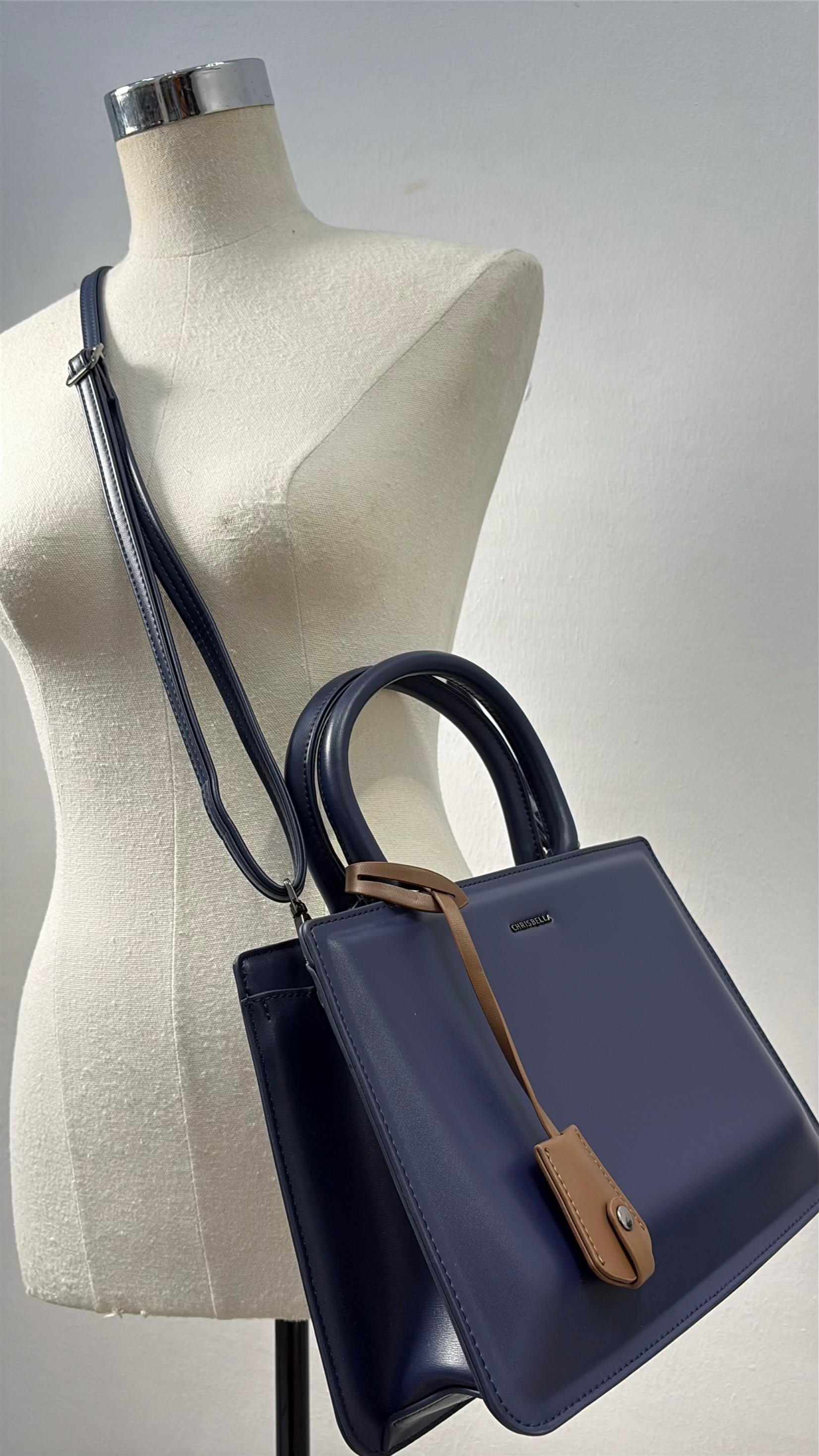 Chrisbella Medium Structured Bag in Navy