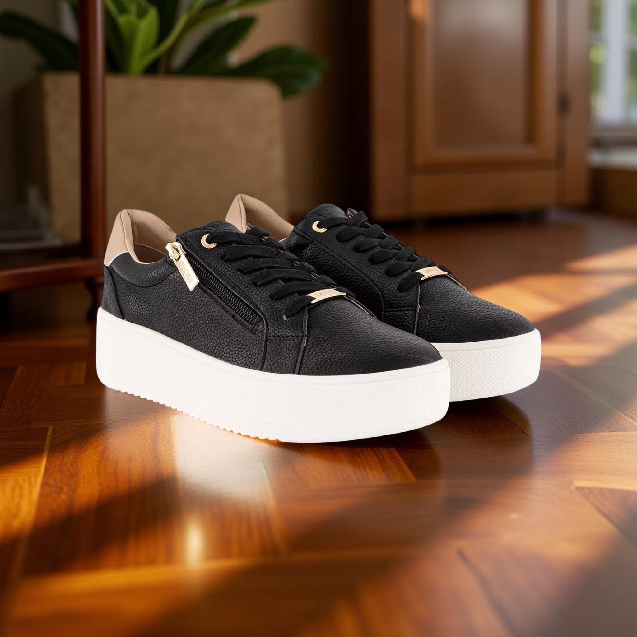 Office Platform Zip Detail Sneakers in Black