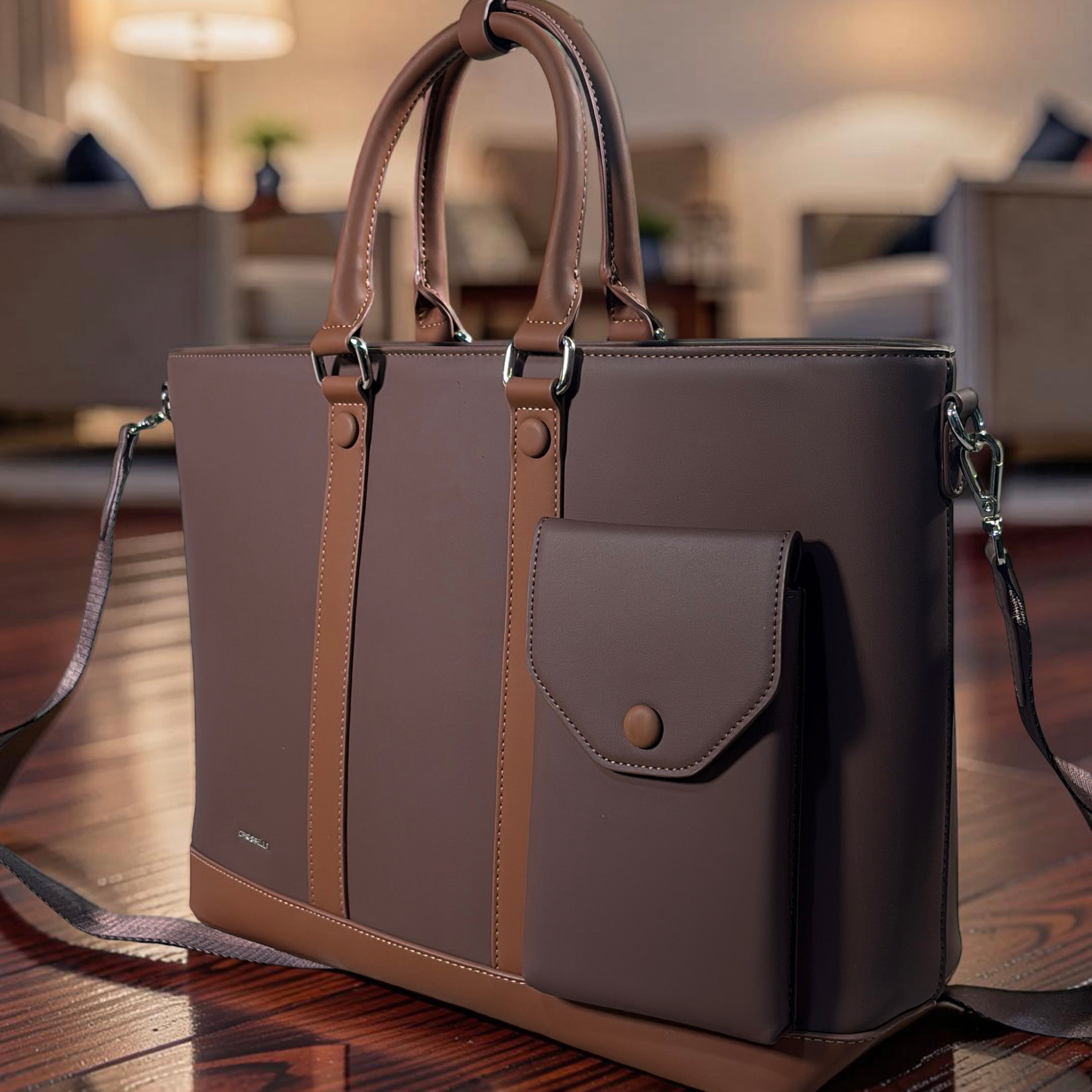 Chrisbella Large Phone-Pocket Bag in Coffee
